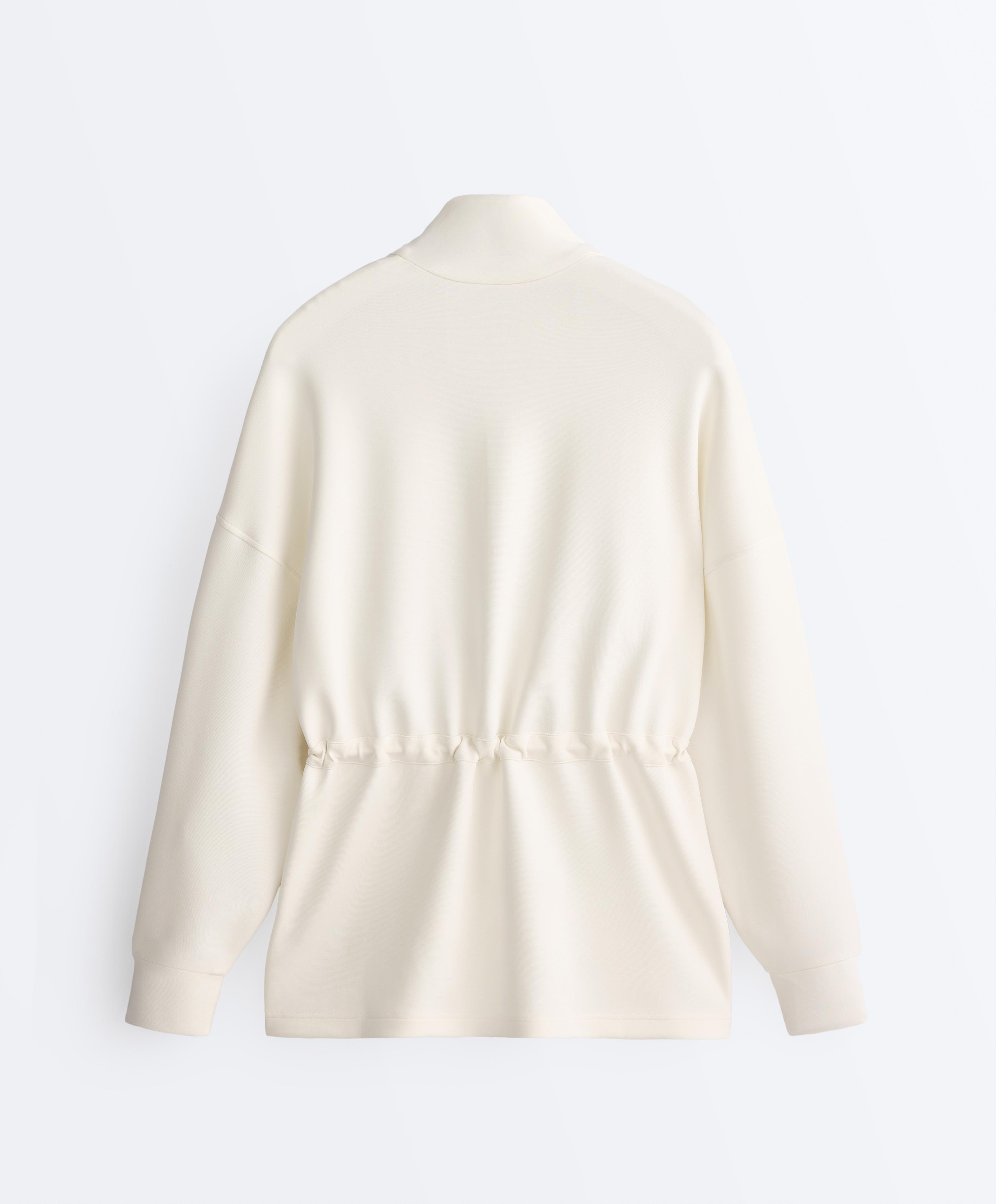 Long jacket with ribbed high neck and soft-touch modal — PALE ECRU