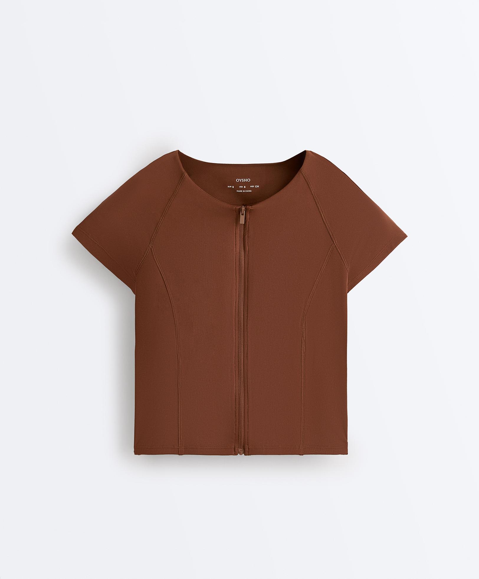 Short-sleeved zip T-shirt — COFFEE