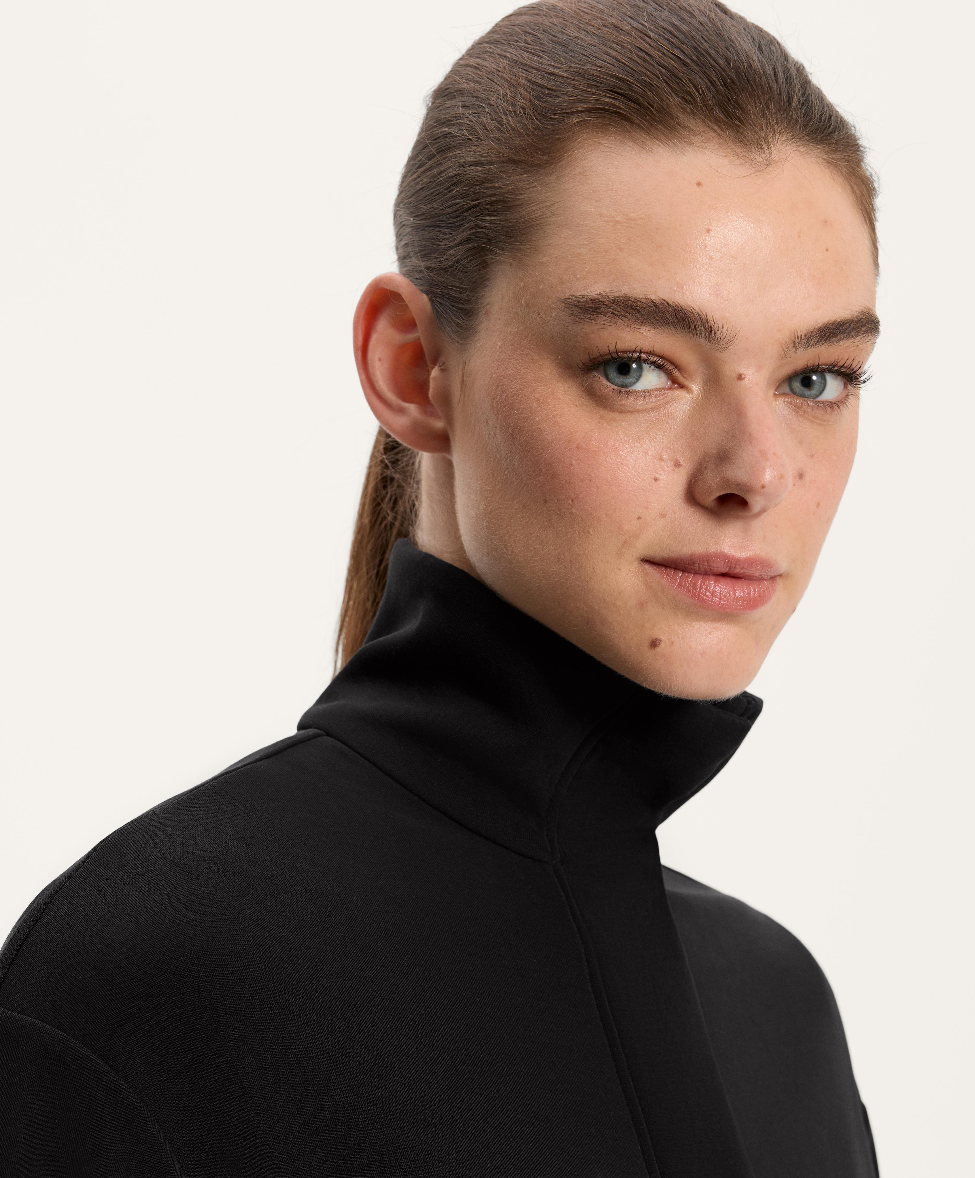Long soft-touch jacket with modal and pockets — BLACK