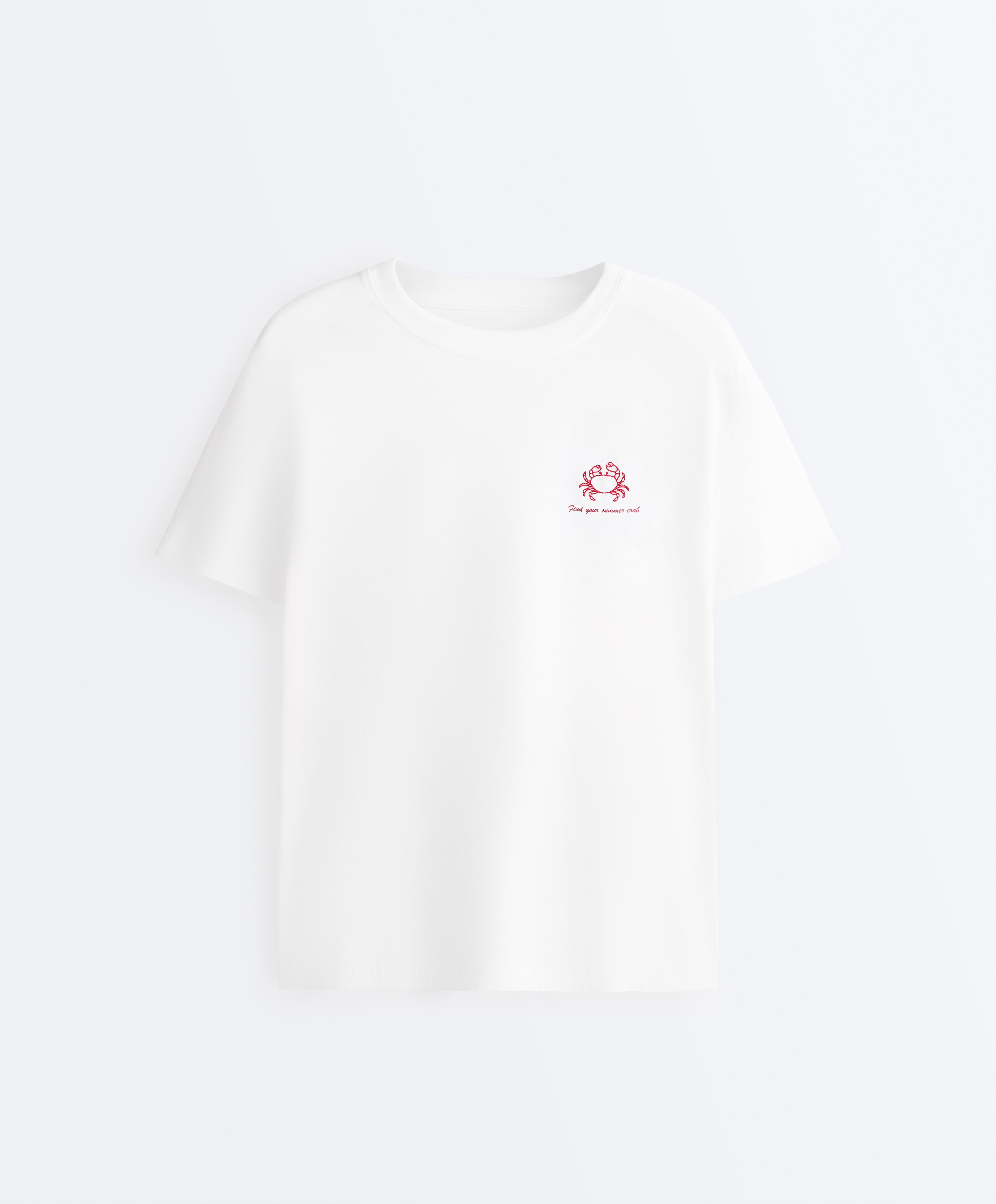 Boxy short-sleeved cotton blend T-shirt with slogan — WHITE