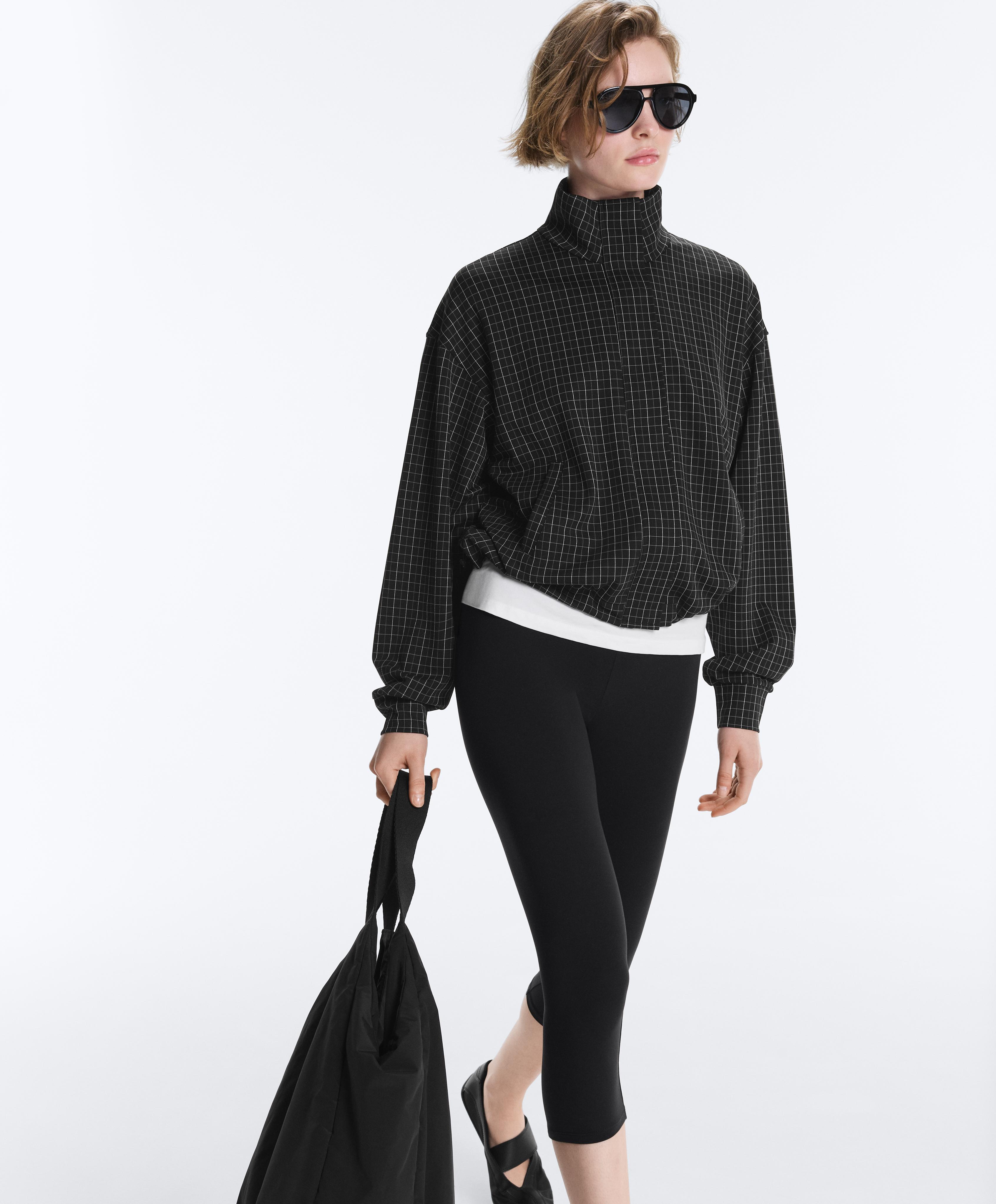 Check high neck jacket — BLACK