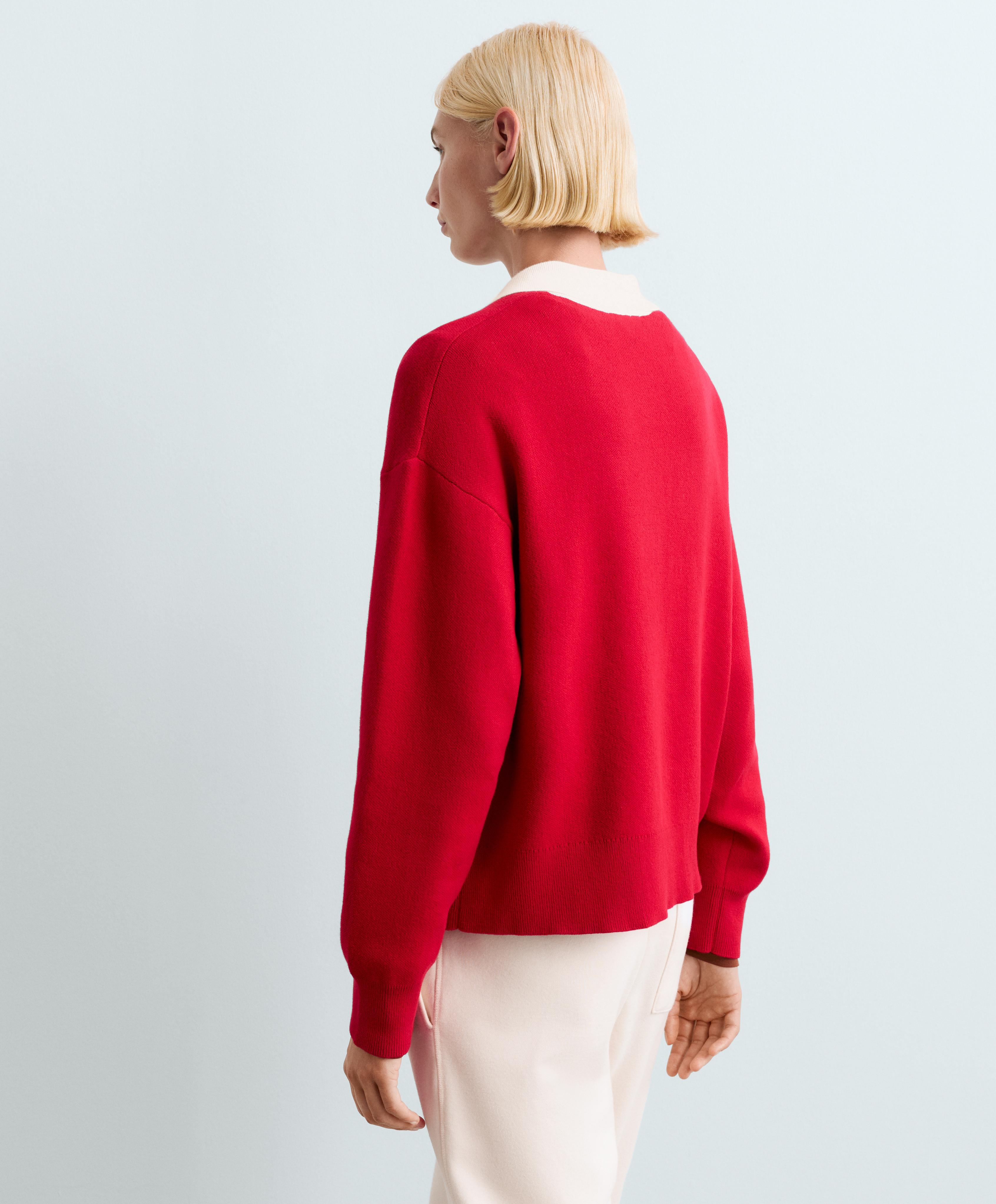 Contrast knit polo jumper — STRAWBERRY