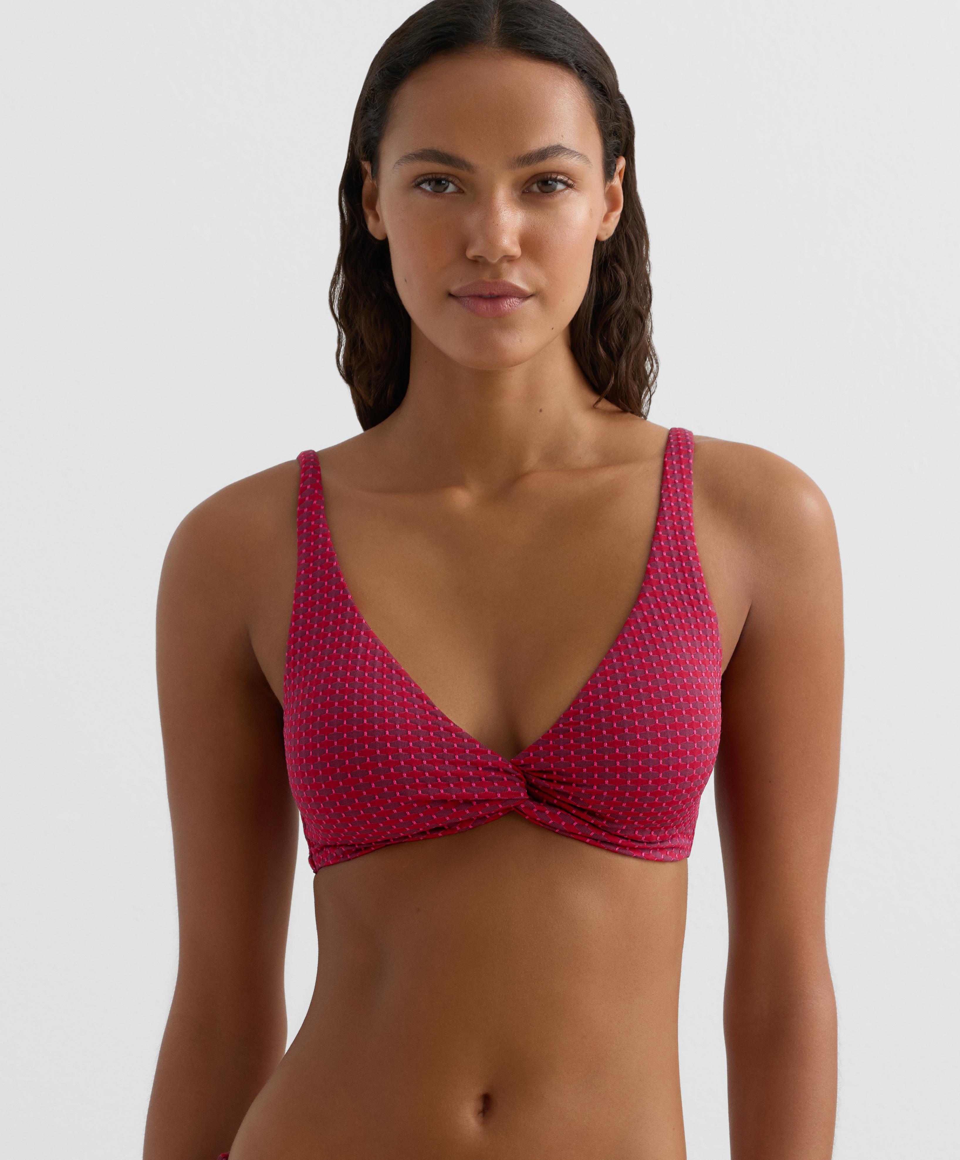 Geometric jacquard halter bikini top