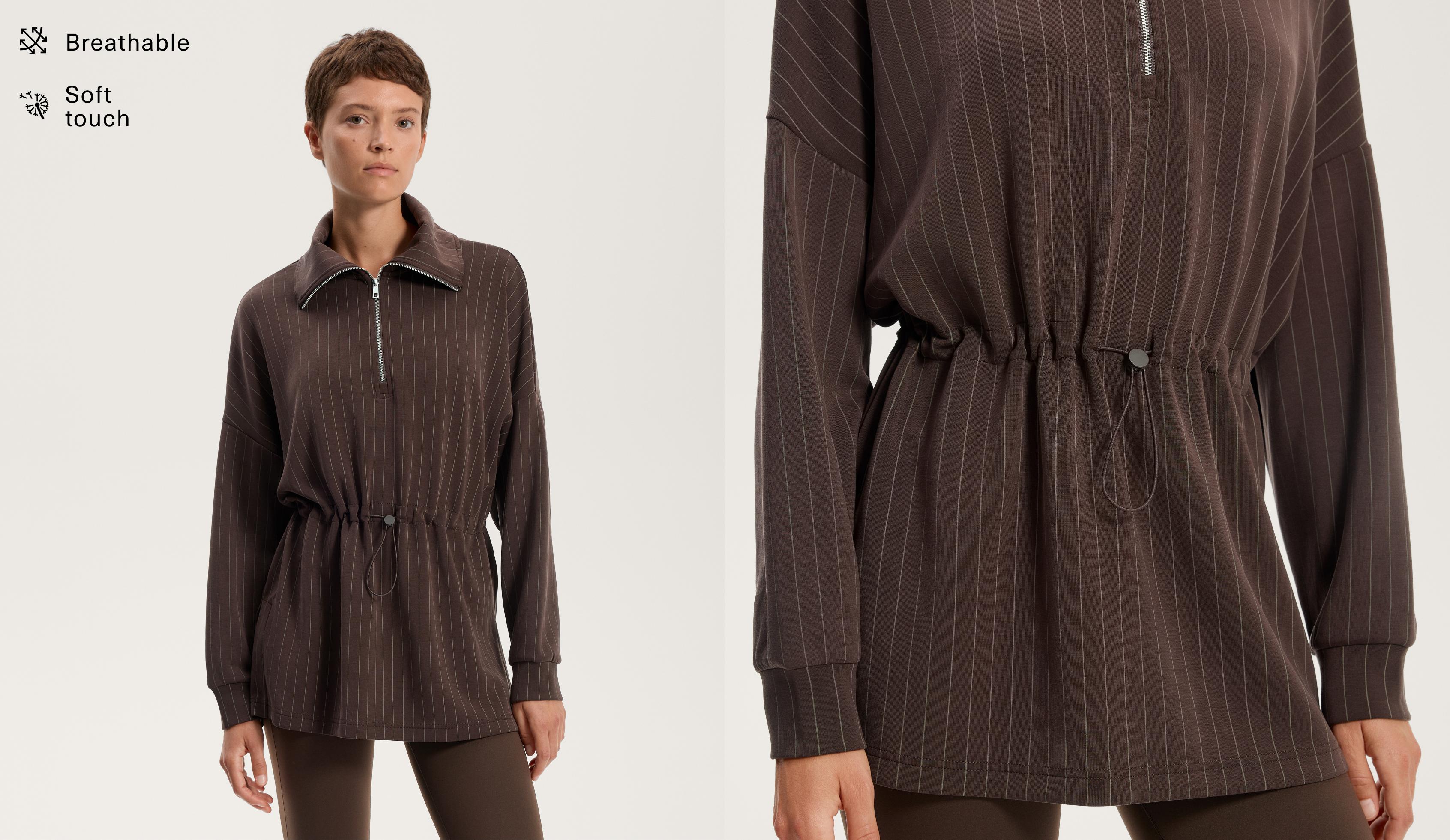 Long striped sweatshirt with adjustable waist and soft-touch modal Long striped sweatshirt with adjustable waist and soft-touch modal