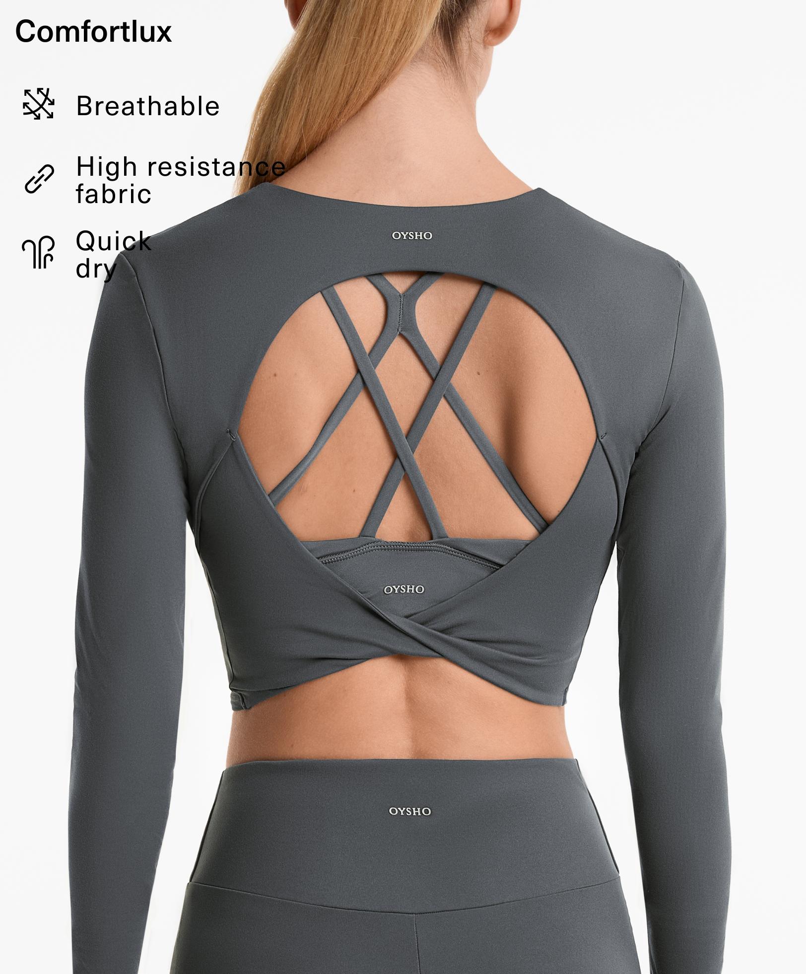 T-shirt crop à manches longues Comfortlux dos ouvert T-shirt crop à manches longues Comfortlux dos ouvert