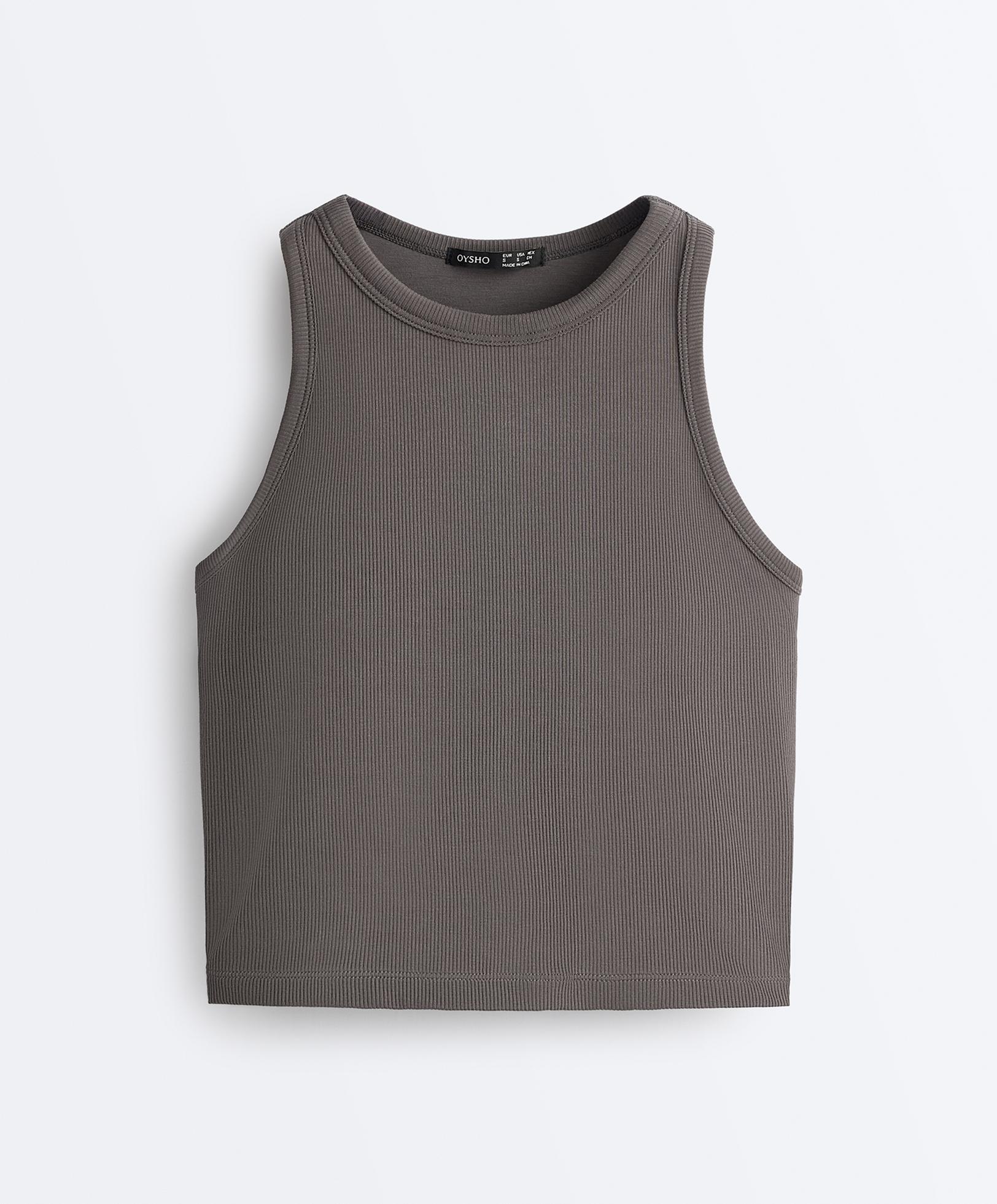 Rib modal blend long tank top — CHARCOAL