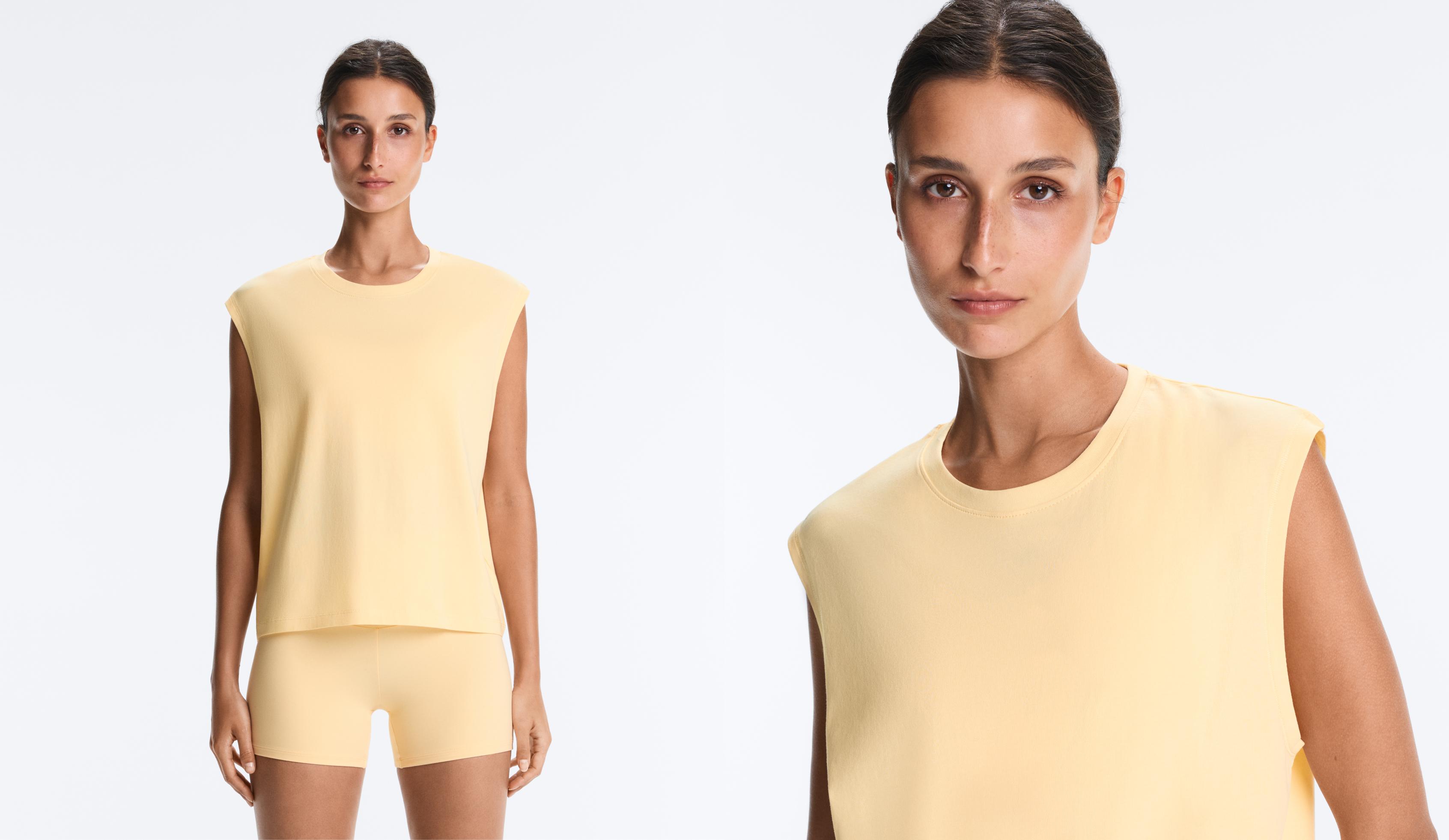 Cotton blend sleeveless T-shirt — PALE YELLOW