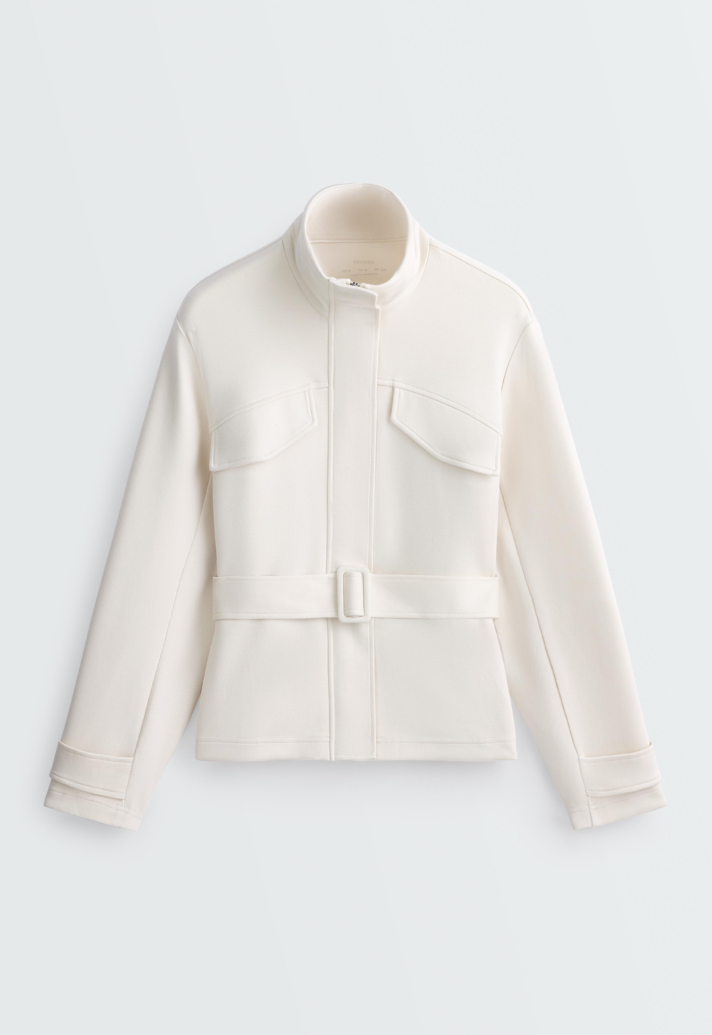 Belted jacket with pockets — PALE ECRU
