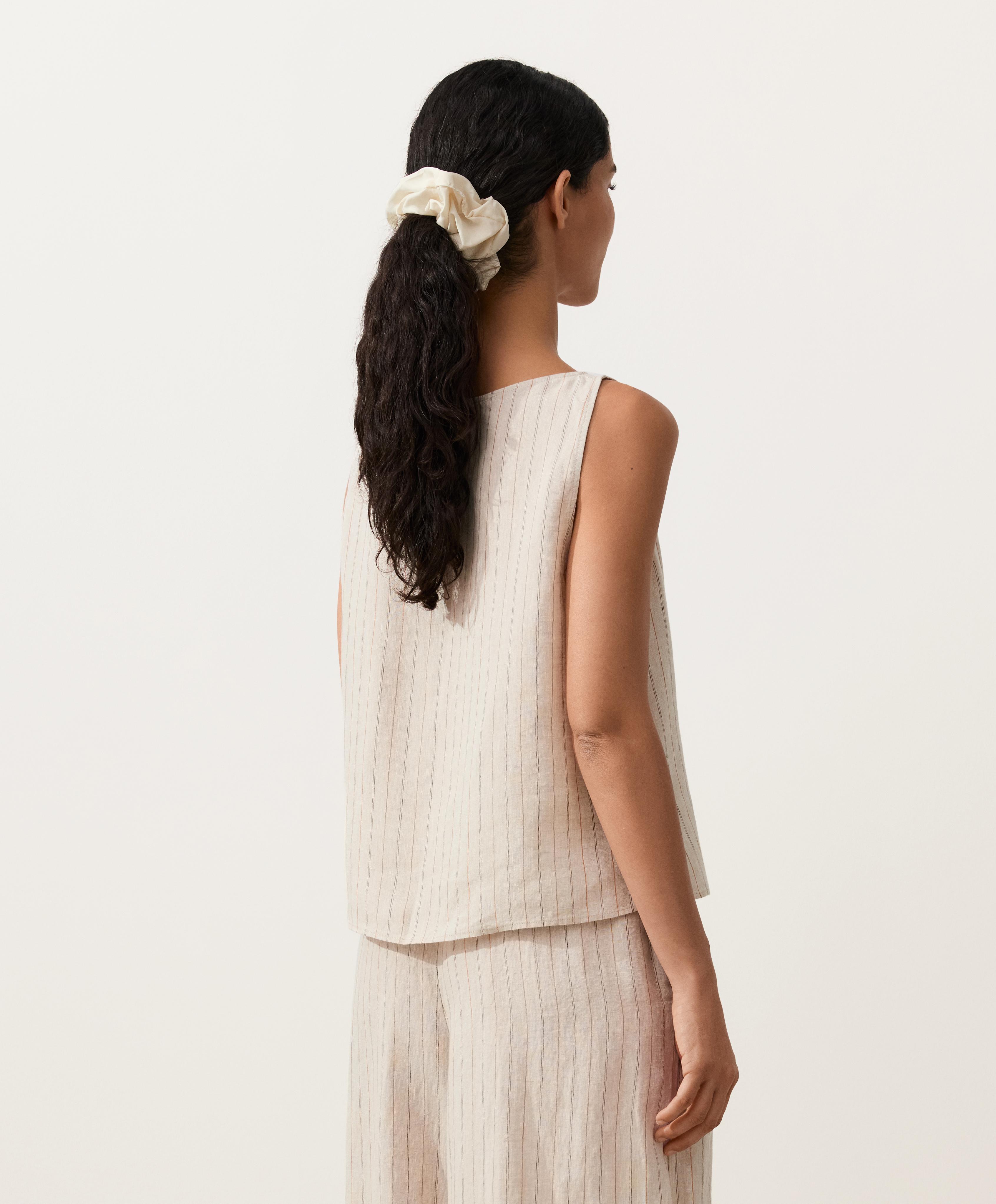 100% linen striped square top — SAND MELANGE