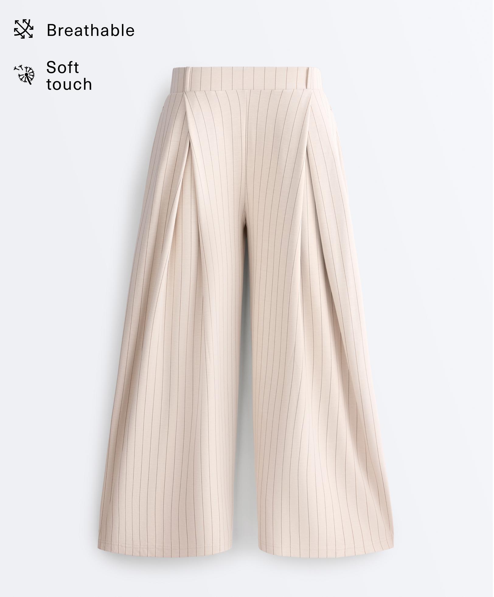 Wide-leg crop trousers with pleats and stripes — SANDY