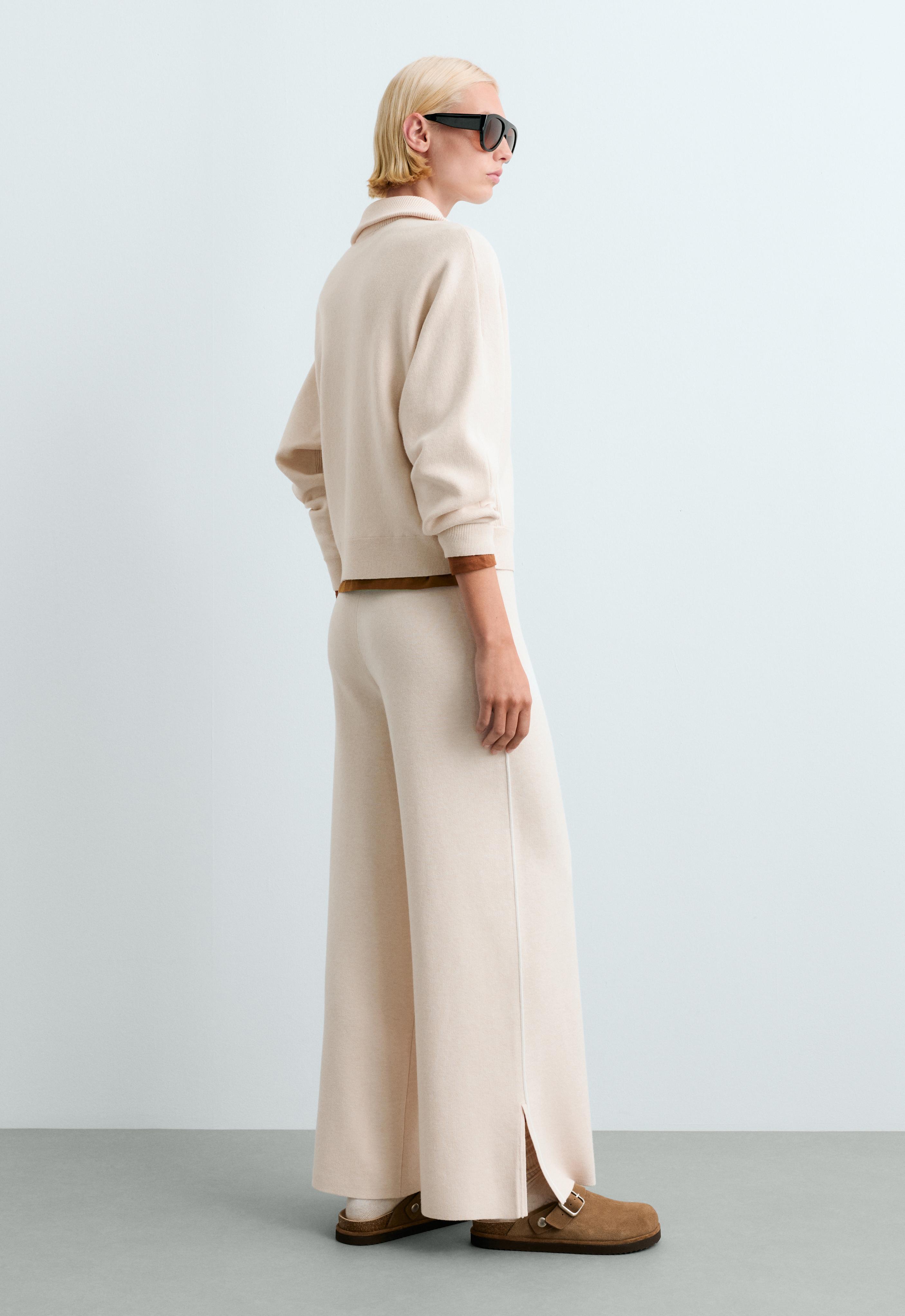 Wide-leg contrast piping trousers — ECRU