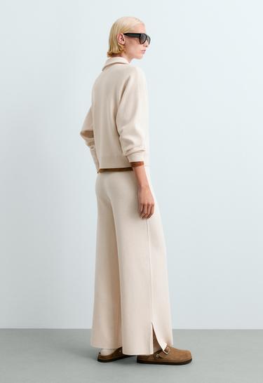Contrast piping straight-leg trousers — ECRU 4