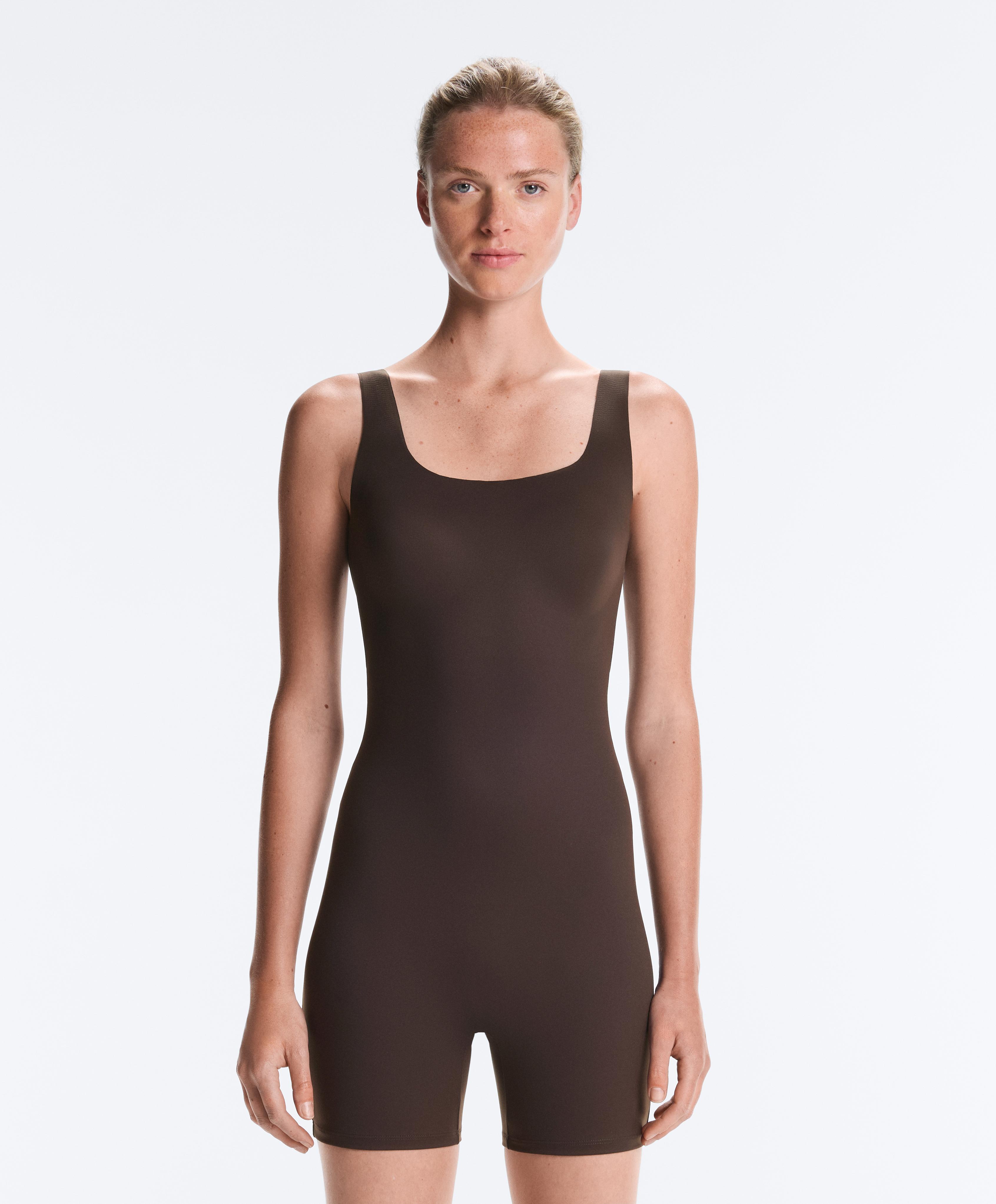 Perfect-adapt strappy short jumpsuit — DARK REDDISH‑BROWN