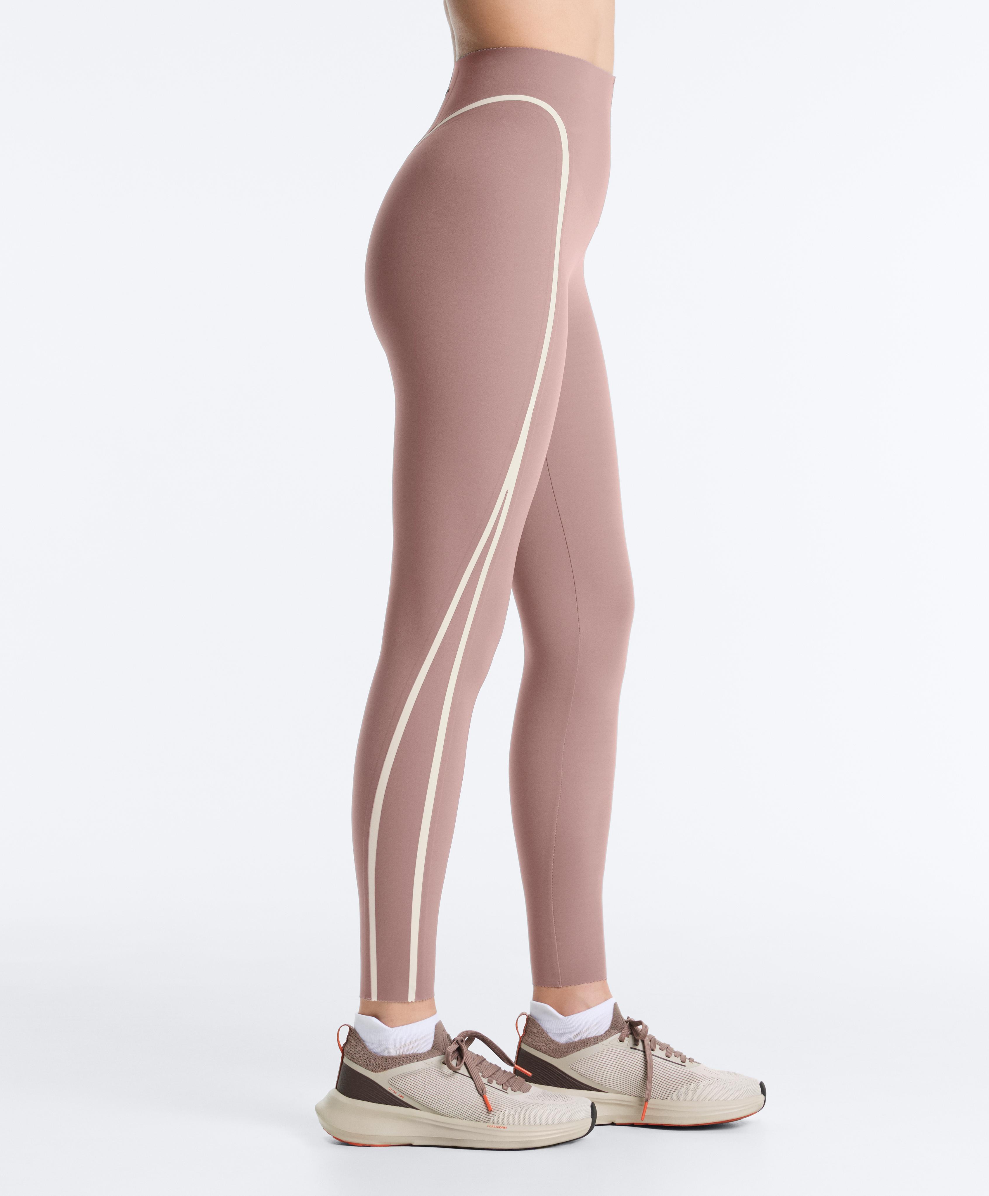 High-rise compressive core-control ankle-length leggings with contrast details — DARK LILAC