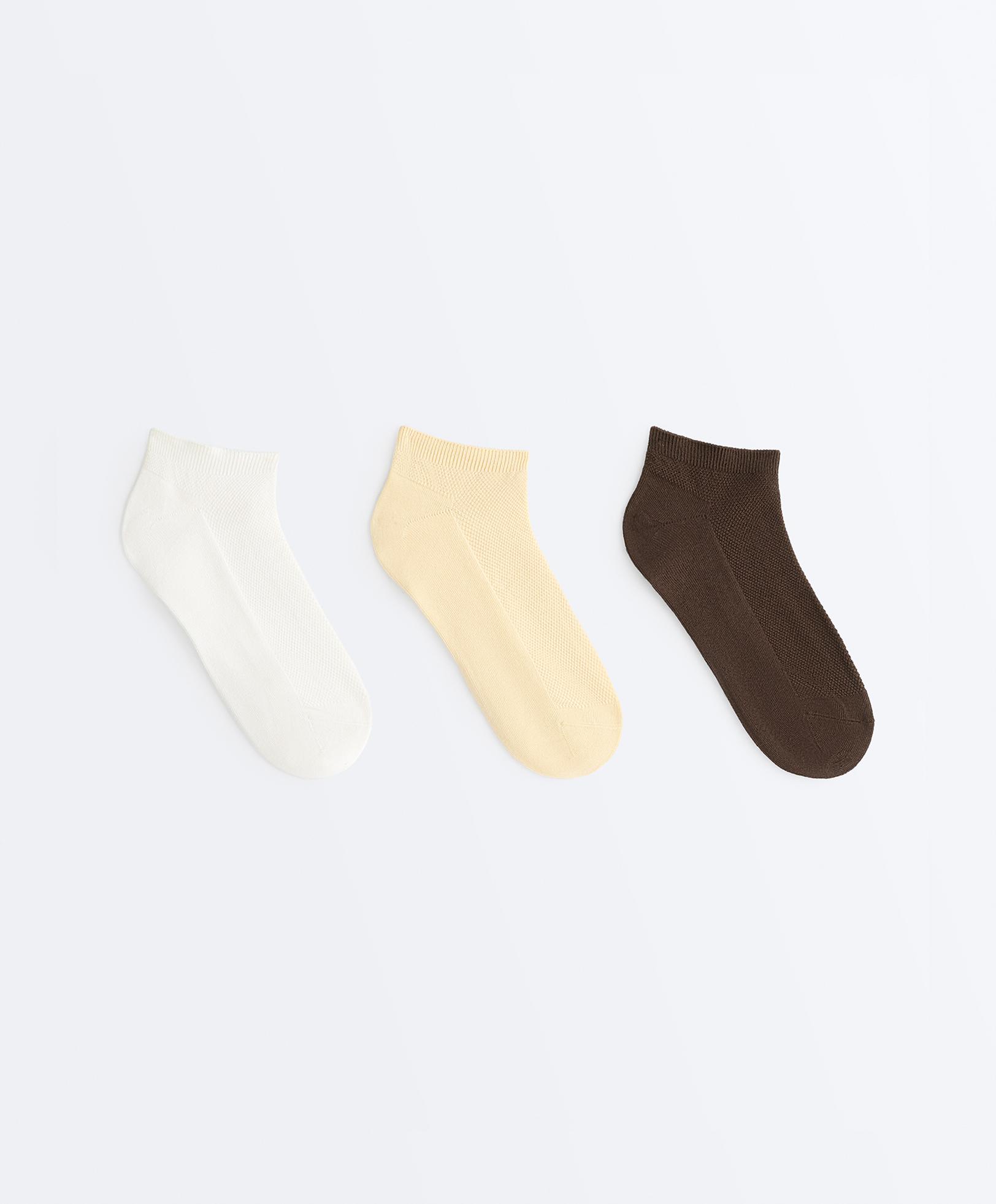 3 pairs of cotton blend piqué sneaker socks — WASHED TERRACOTTA