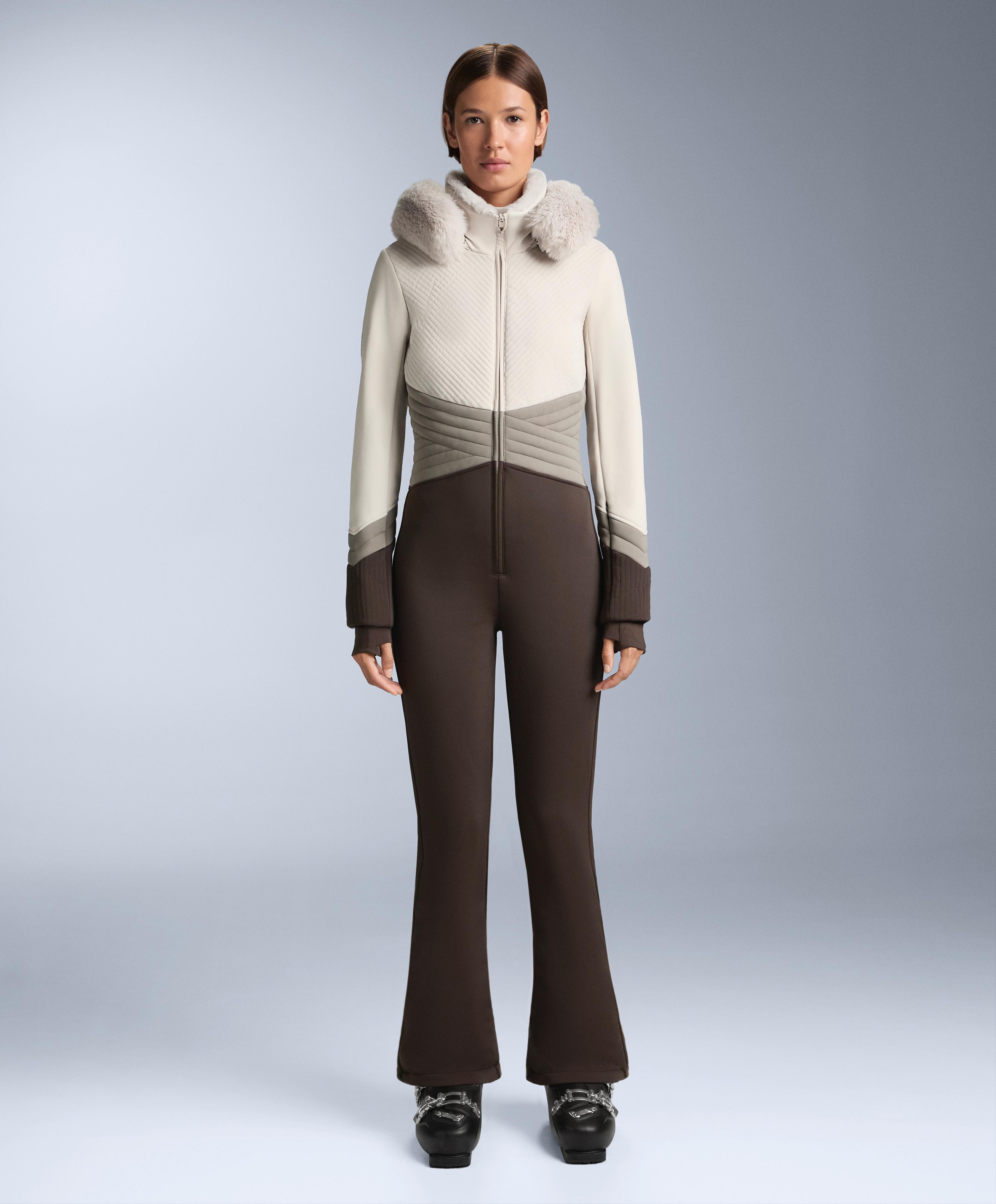 Water-resistant colour-block fitted stretch SKI jumpsuit — PALE MINK