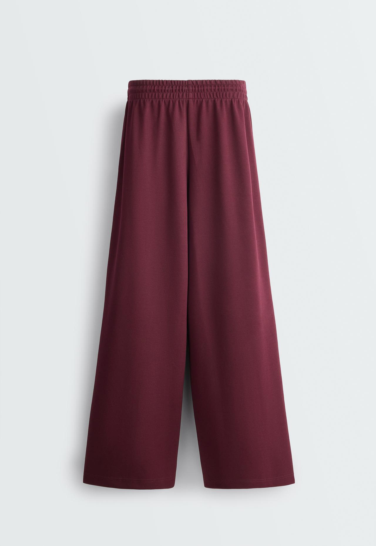 Wide leg piqué cotton trousers — BURGUNDY