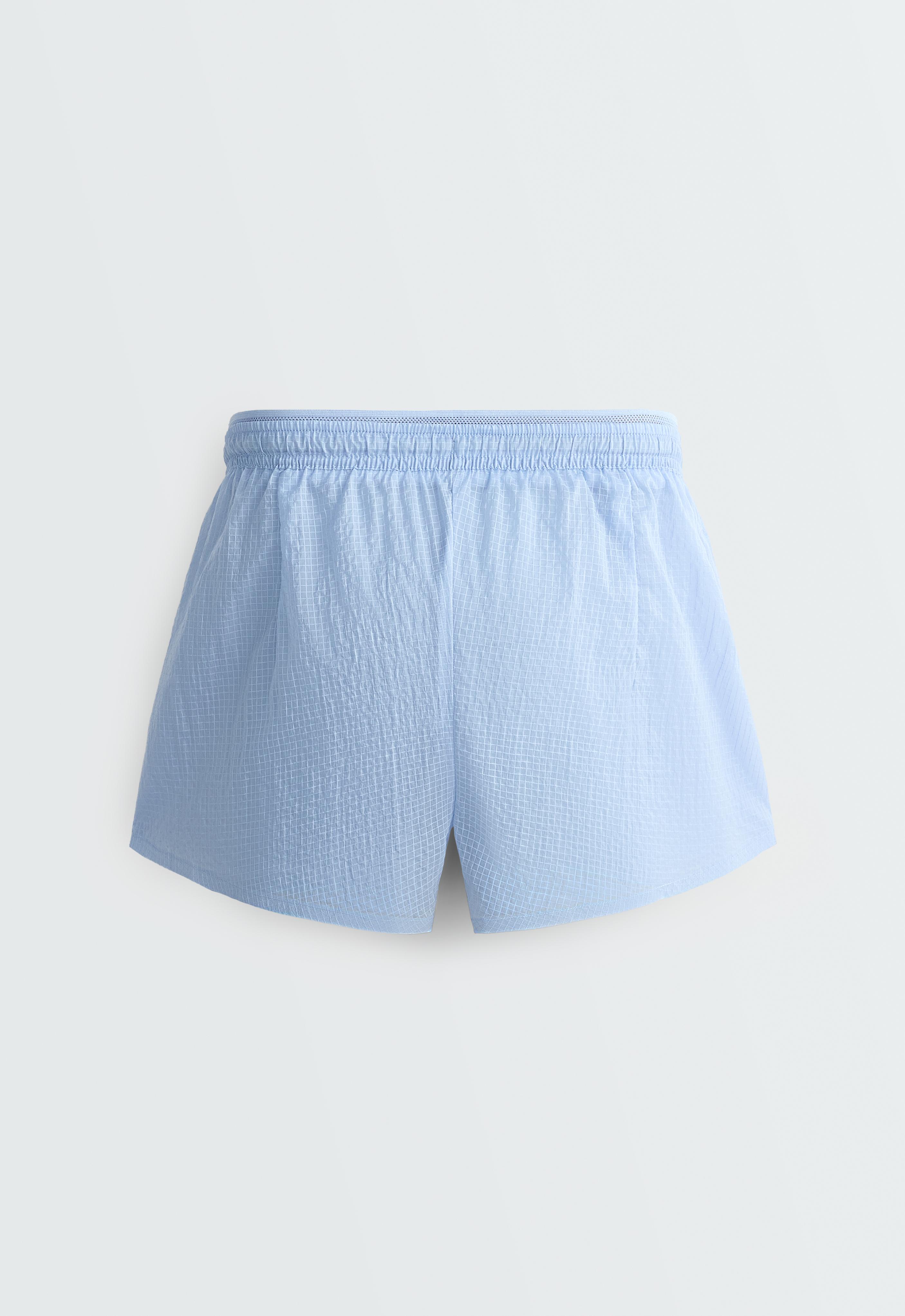 Technical 2-in-1 checked mid-rise shorts — MID GREY-BLUE