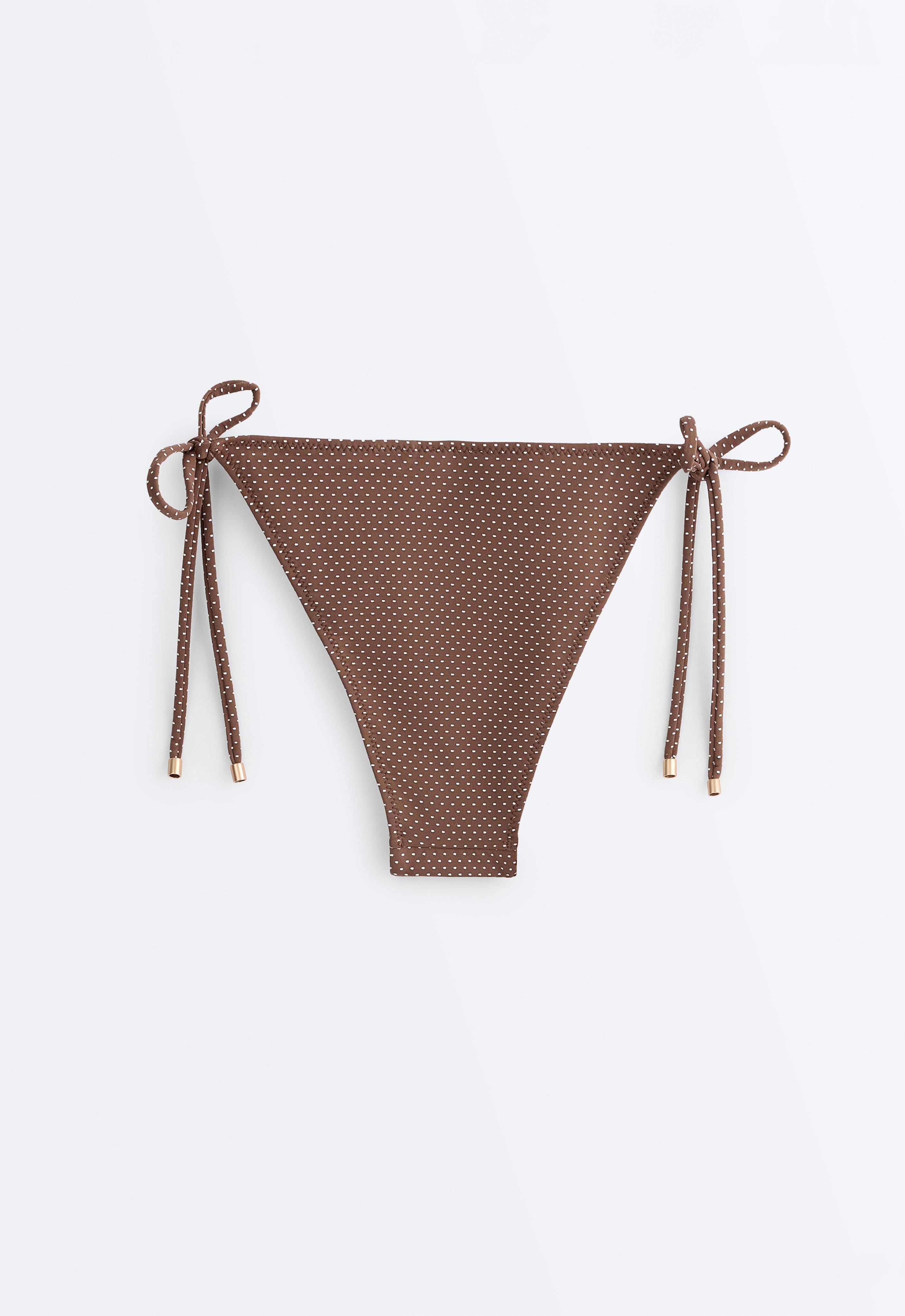 Medium-coverage tie bikini briefs with mini polka dot print — MID-BROWN