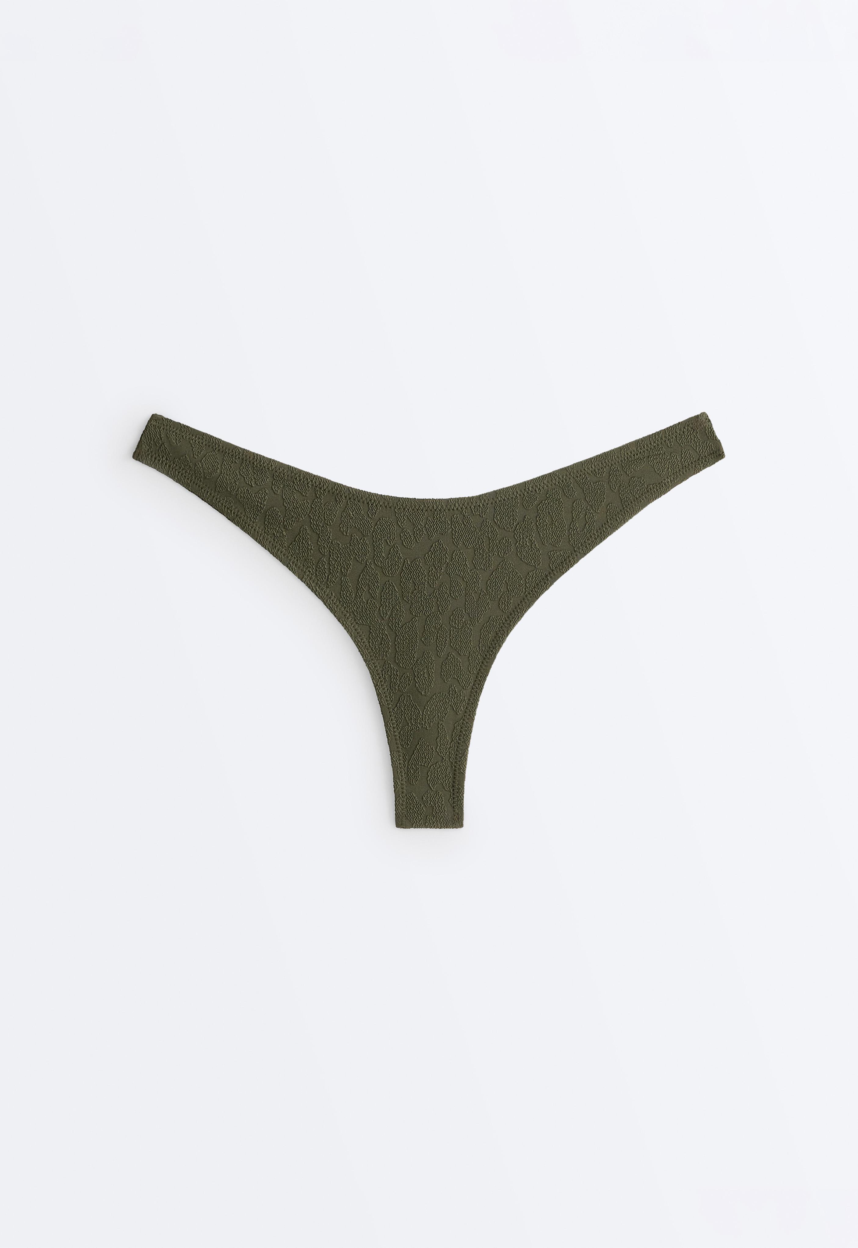 U-cut leopard print textured Brazilian bikini briefs — DARK KHAKI