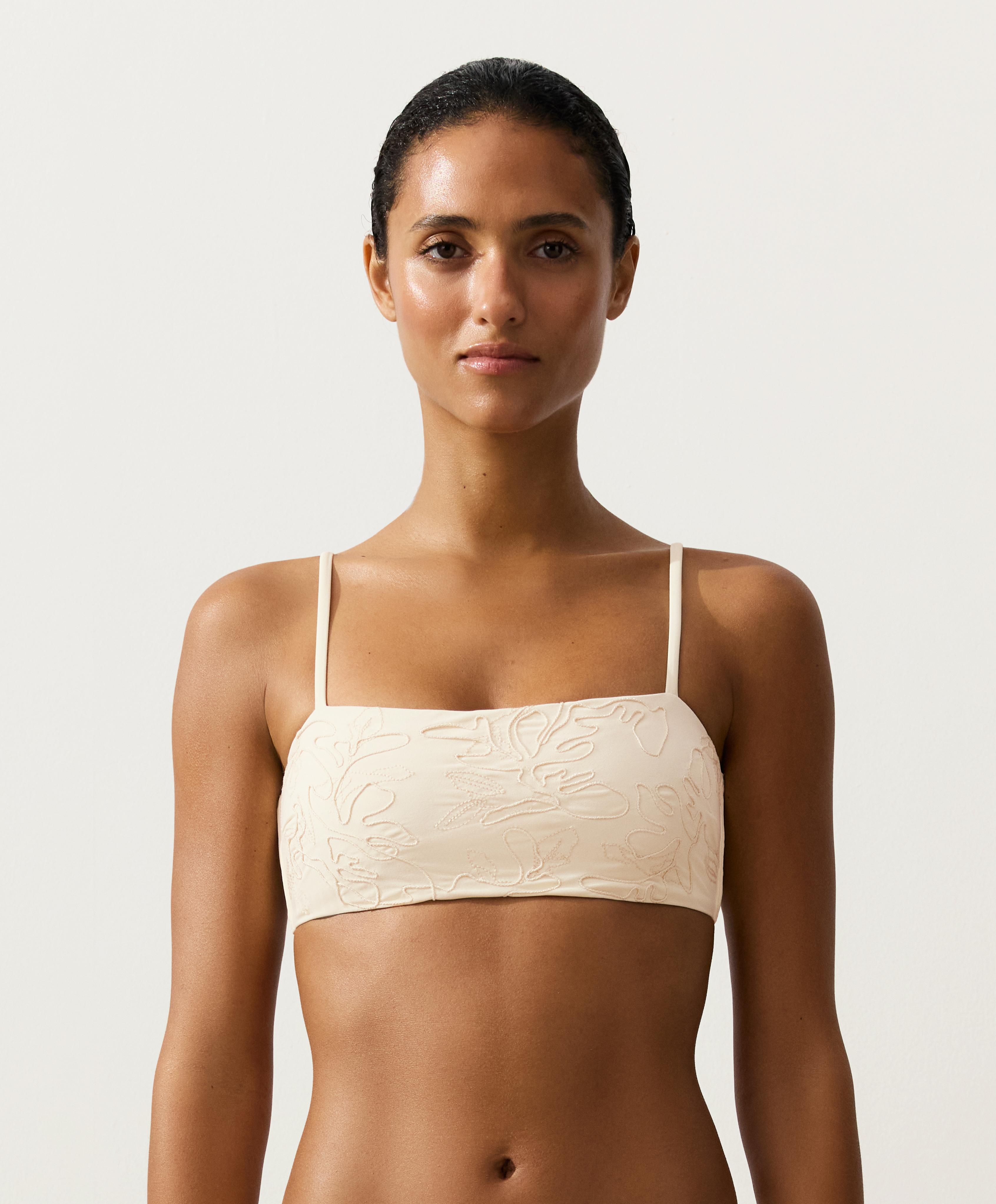 Floral embroidered bandeau bikini — ECRU