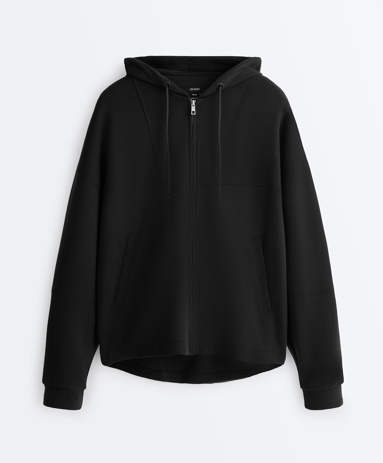 Soft-touch hooded jacket with modal — BLACK