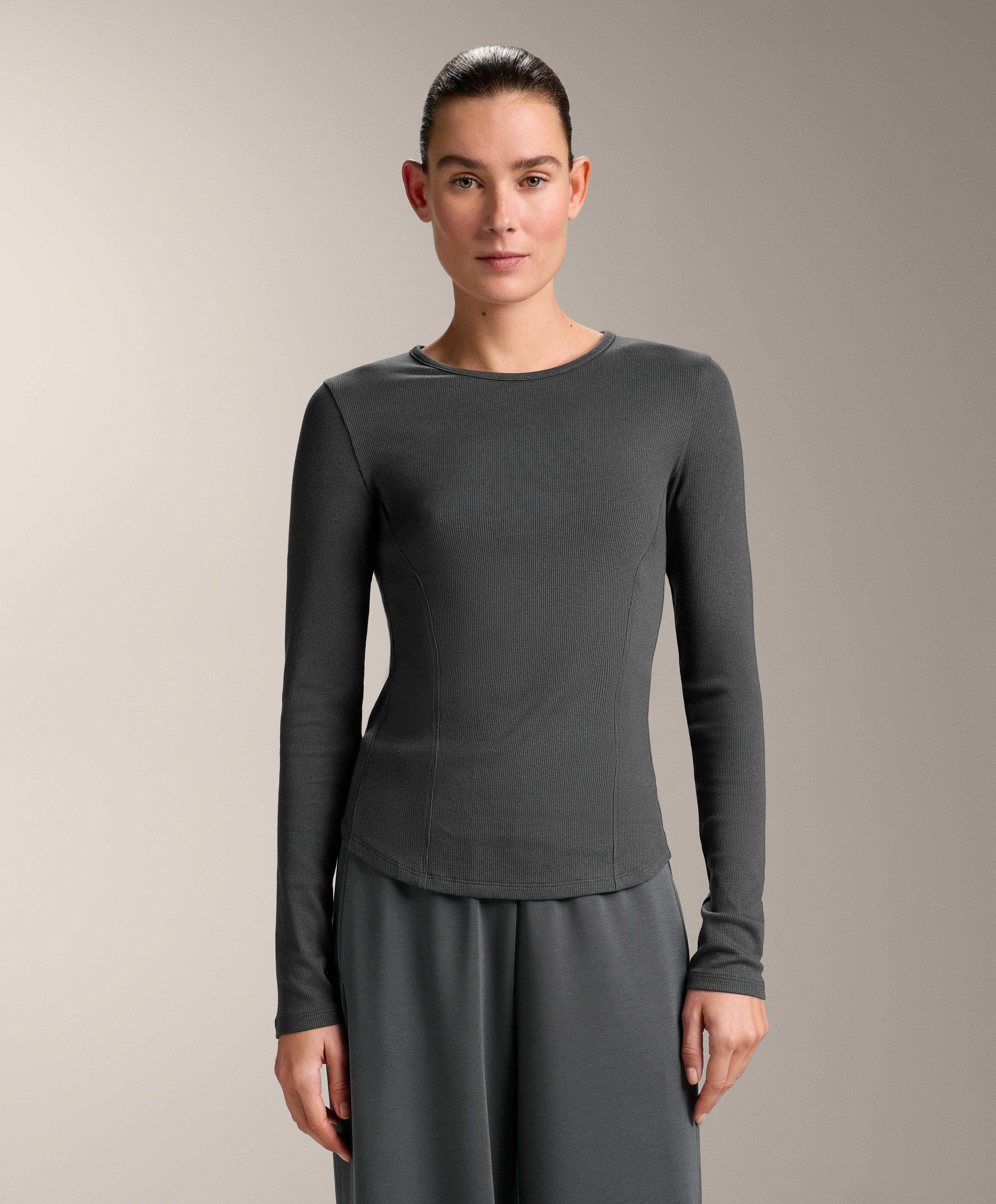 Long sleeve rib T-shirt with cotton and modal
