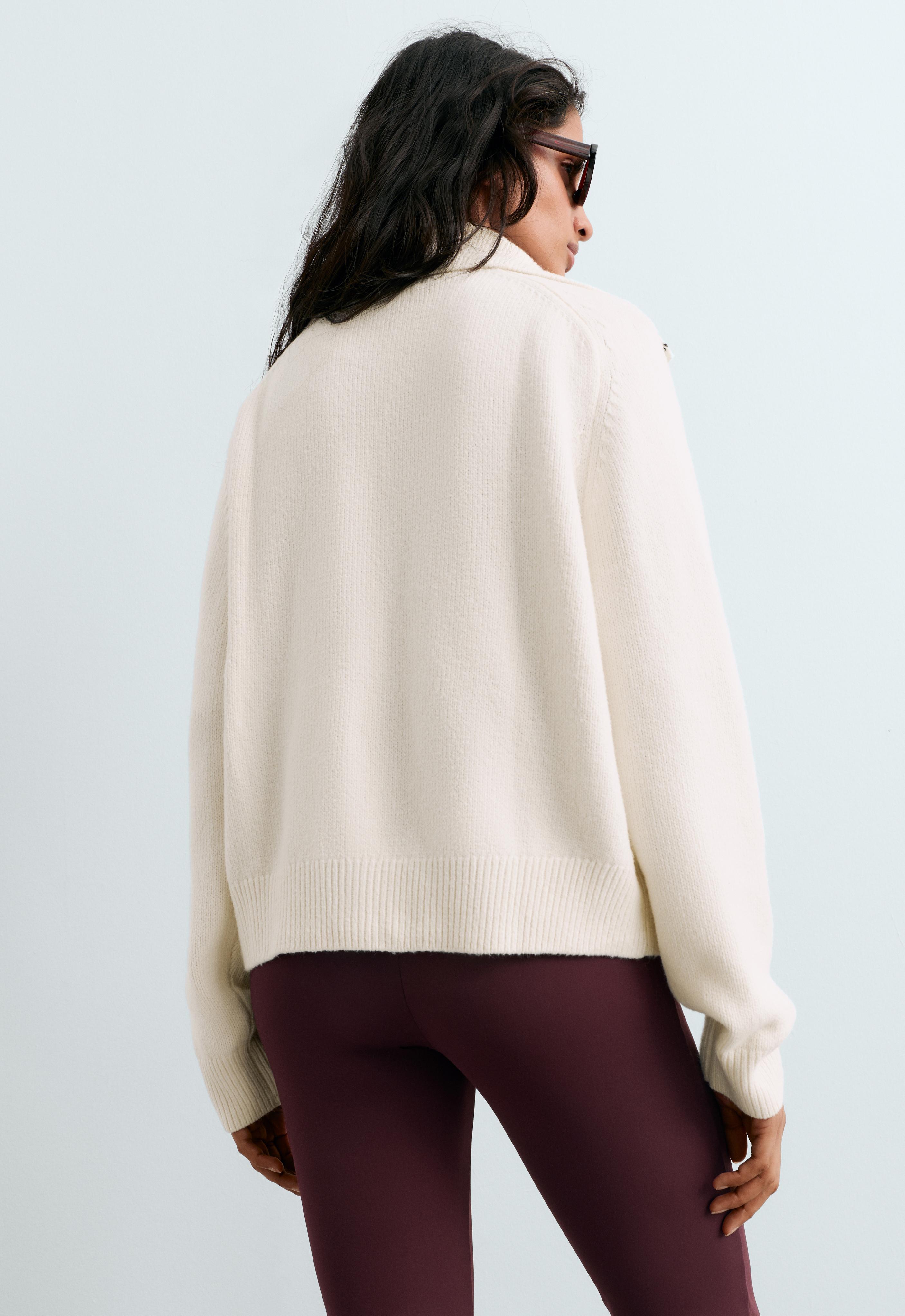 Cotton lapel collar cardigan — PALE ECRU