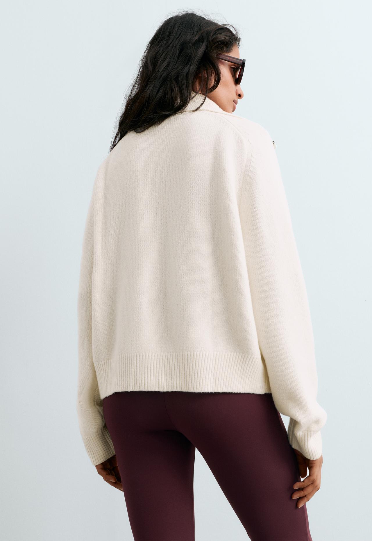 Contrast cotton knit cardigan — PALE ECRU