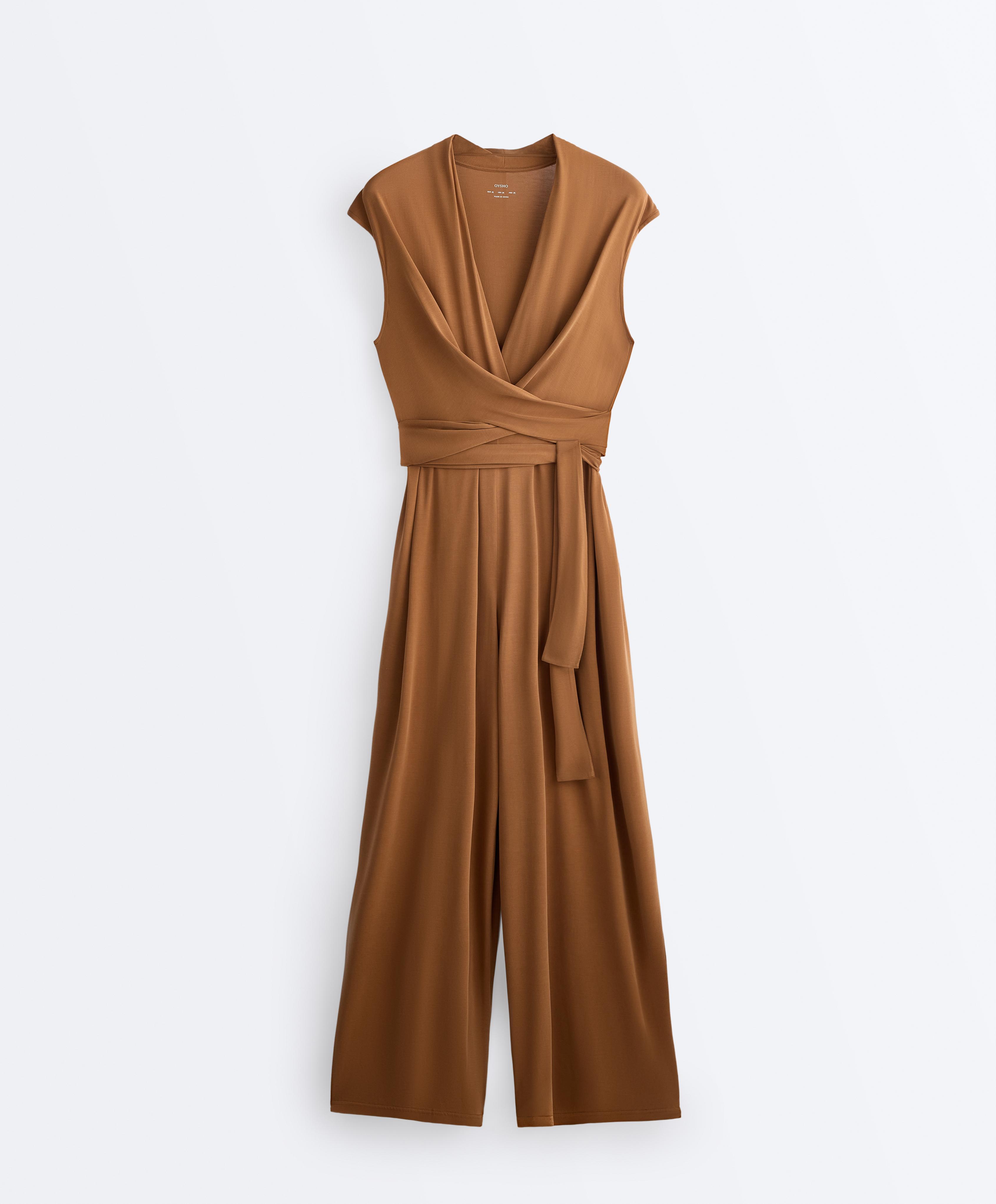 Crossover modal blend long jumpsuit — COPPER