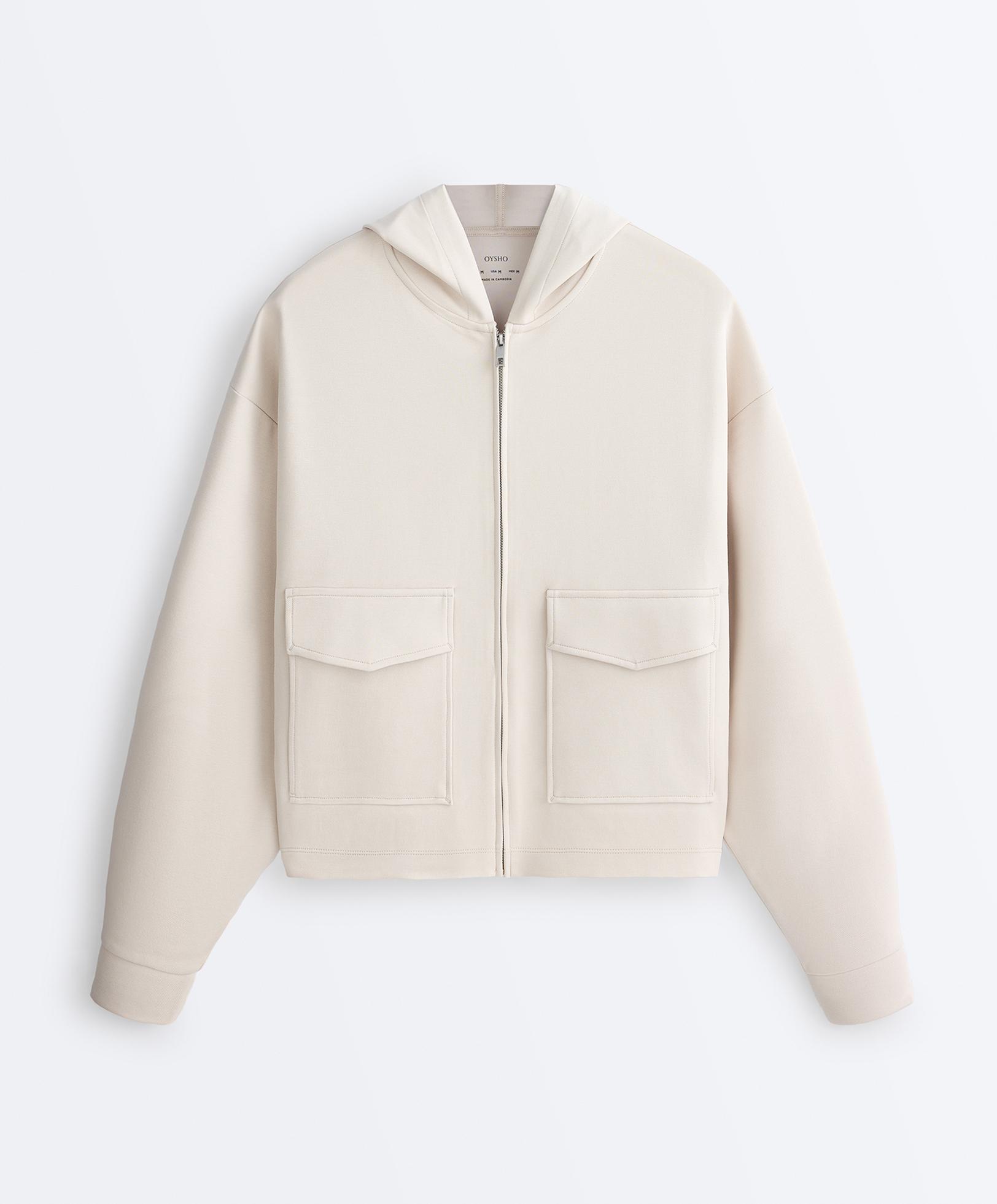 Hooded piqué cotton jacket — PALE MINK