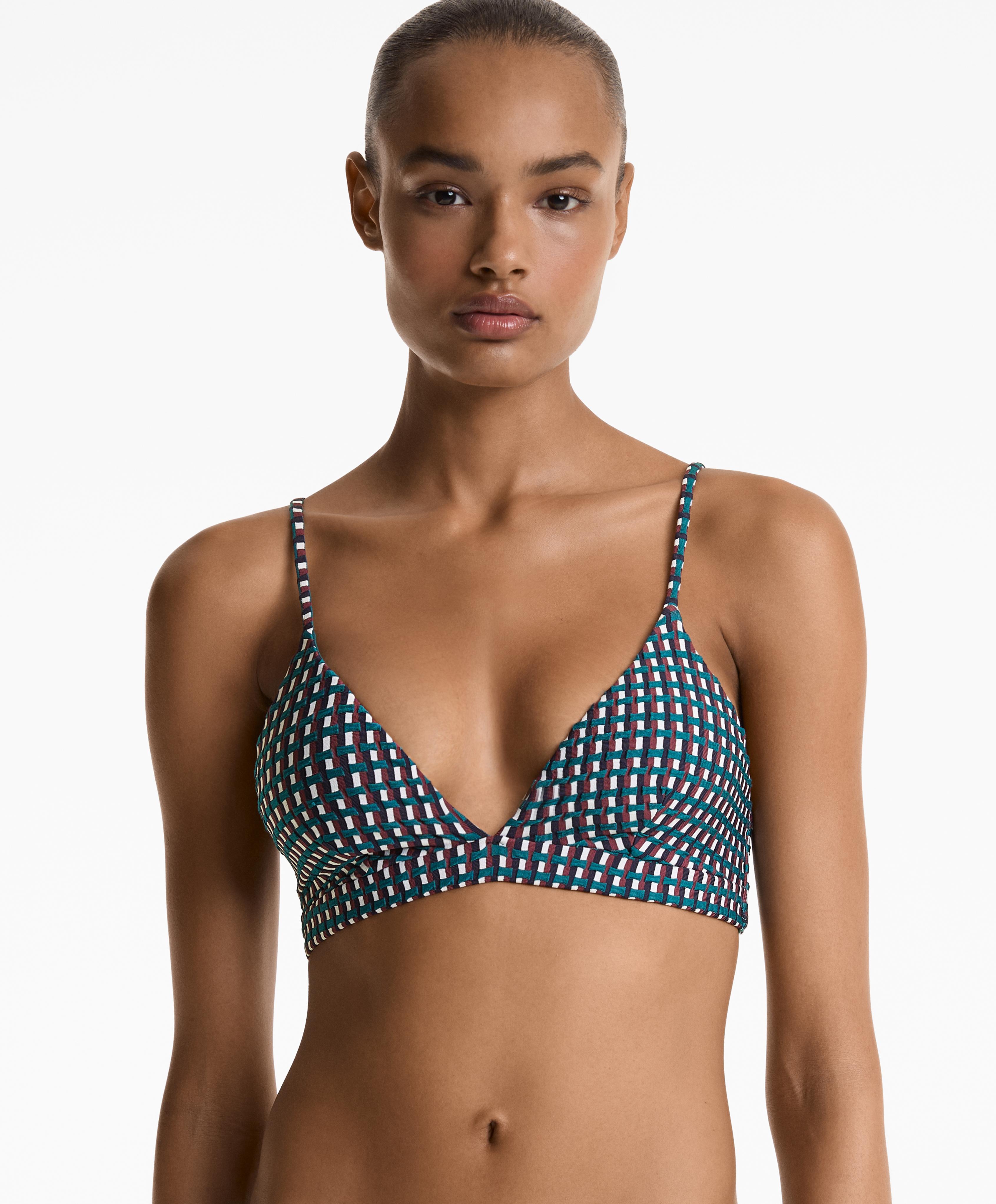 Three-colour jacquard triangle bikini top