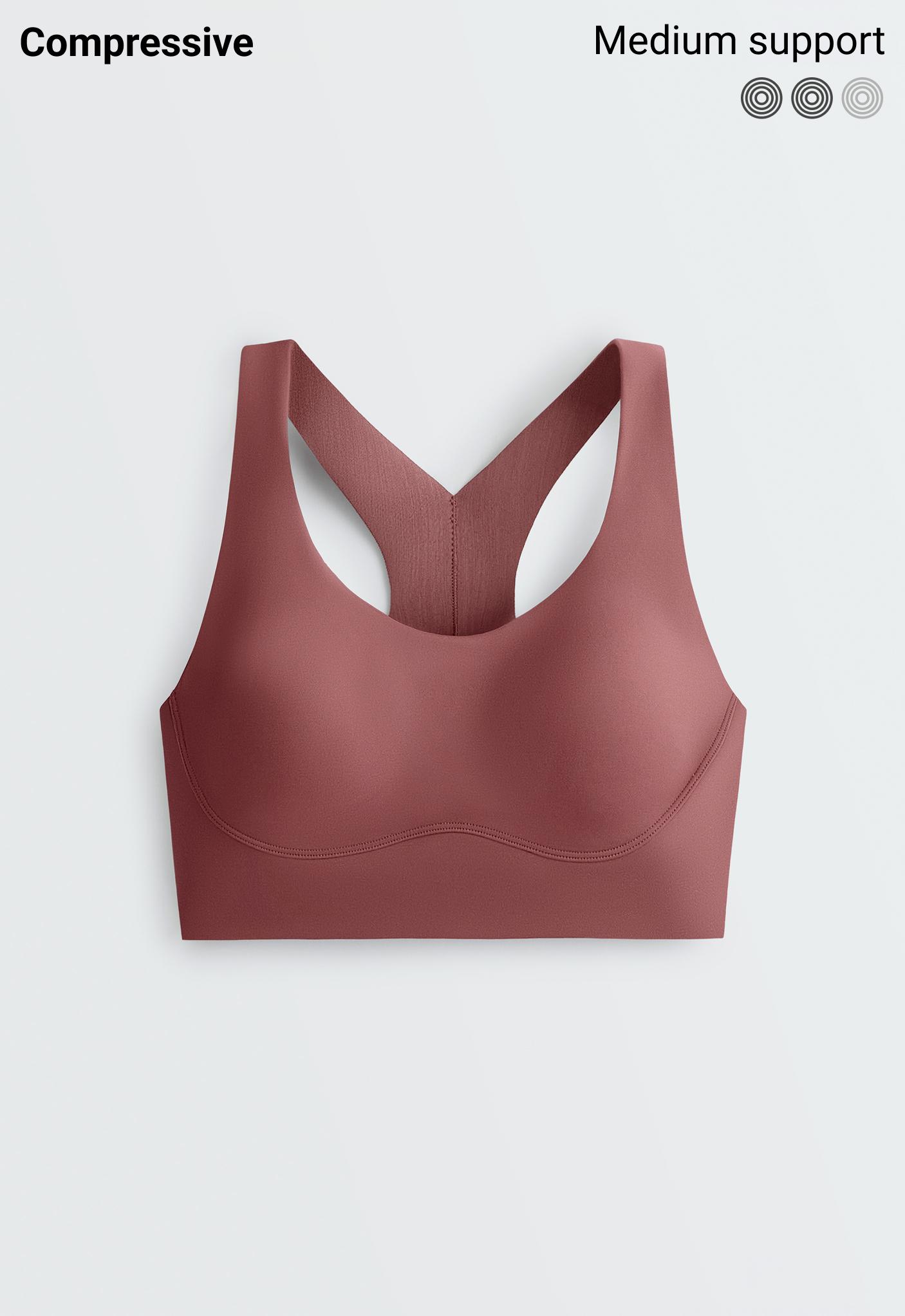 Compressive medium-support crossover back sports bra