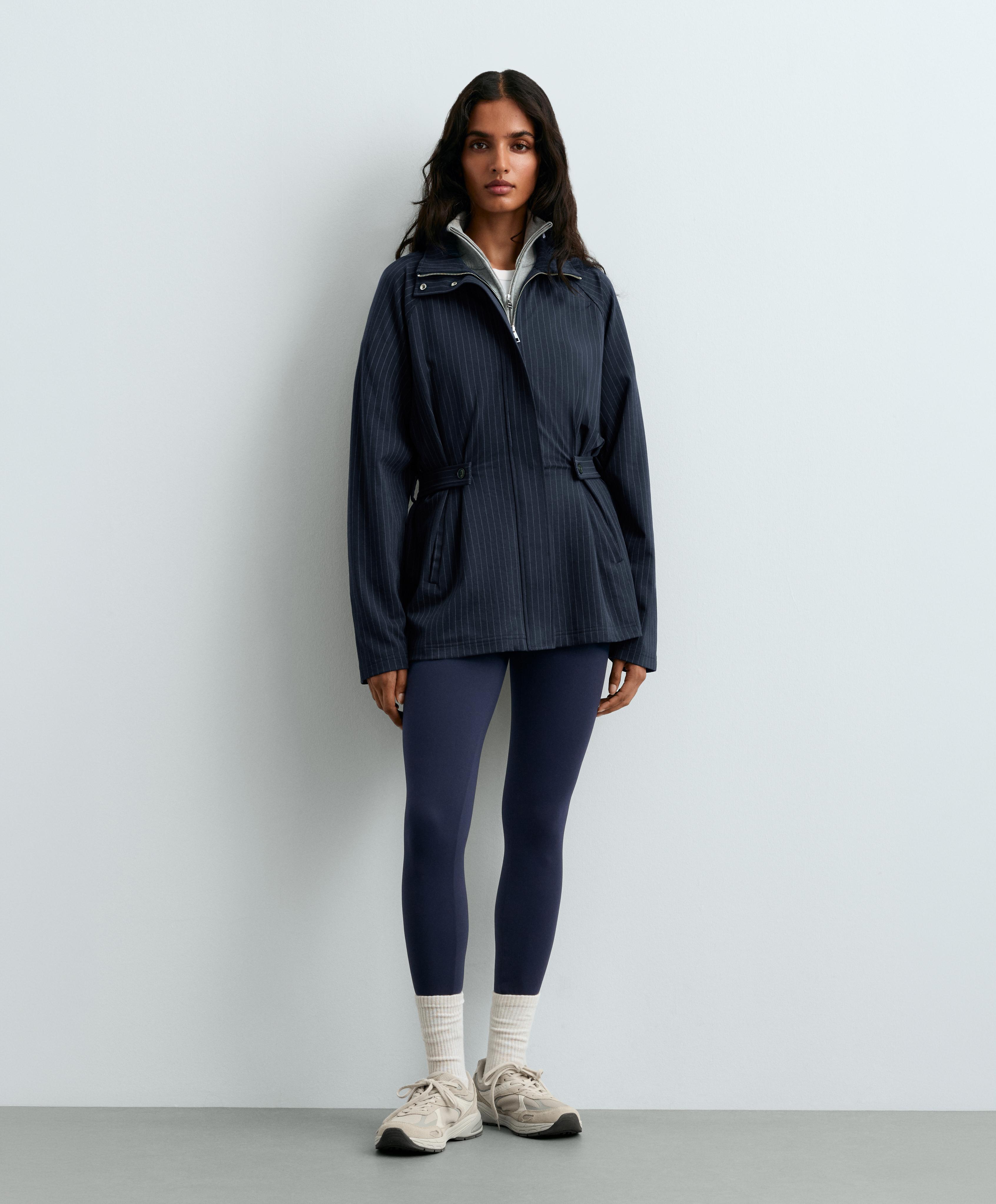 Long pinstripe cotton jacket — NAVY BLUE