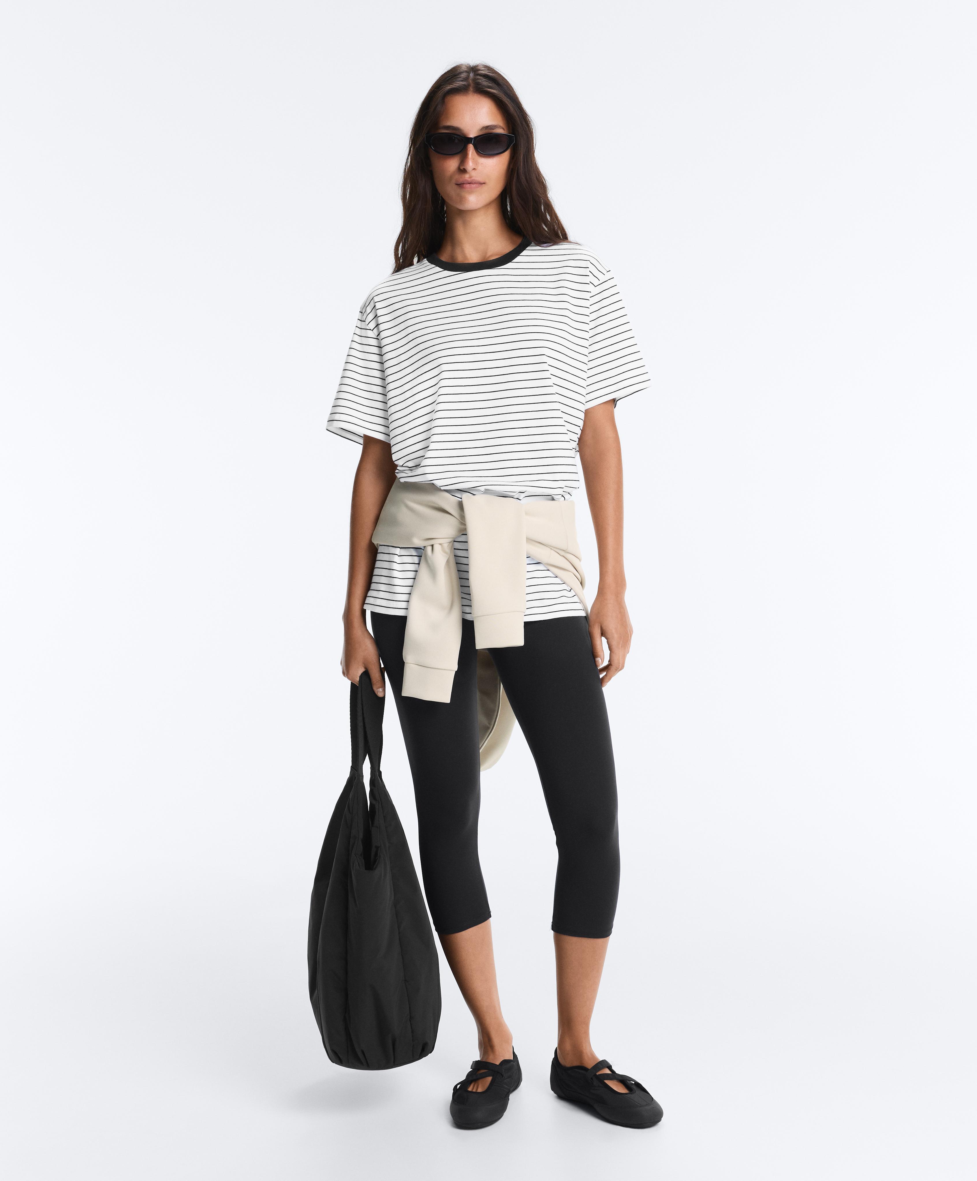 Oversize short-sleeved cotton blend T-shirt with contrast stripes — WHITE 