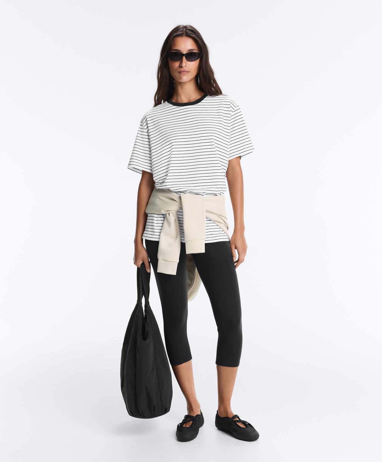 Oversize short-sleeved cotton blend T-shirt with contrast stripes — WHITE 