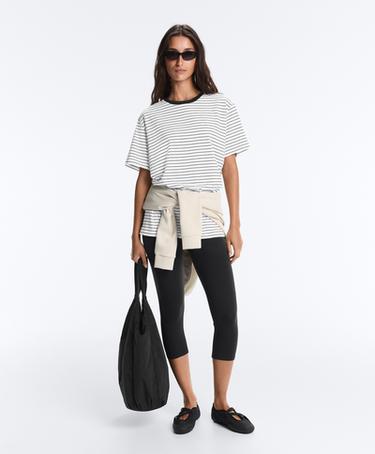 Oversize short-sleeved cotton blend T-shirt with contrast stripes — WHITE  4