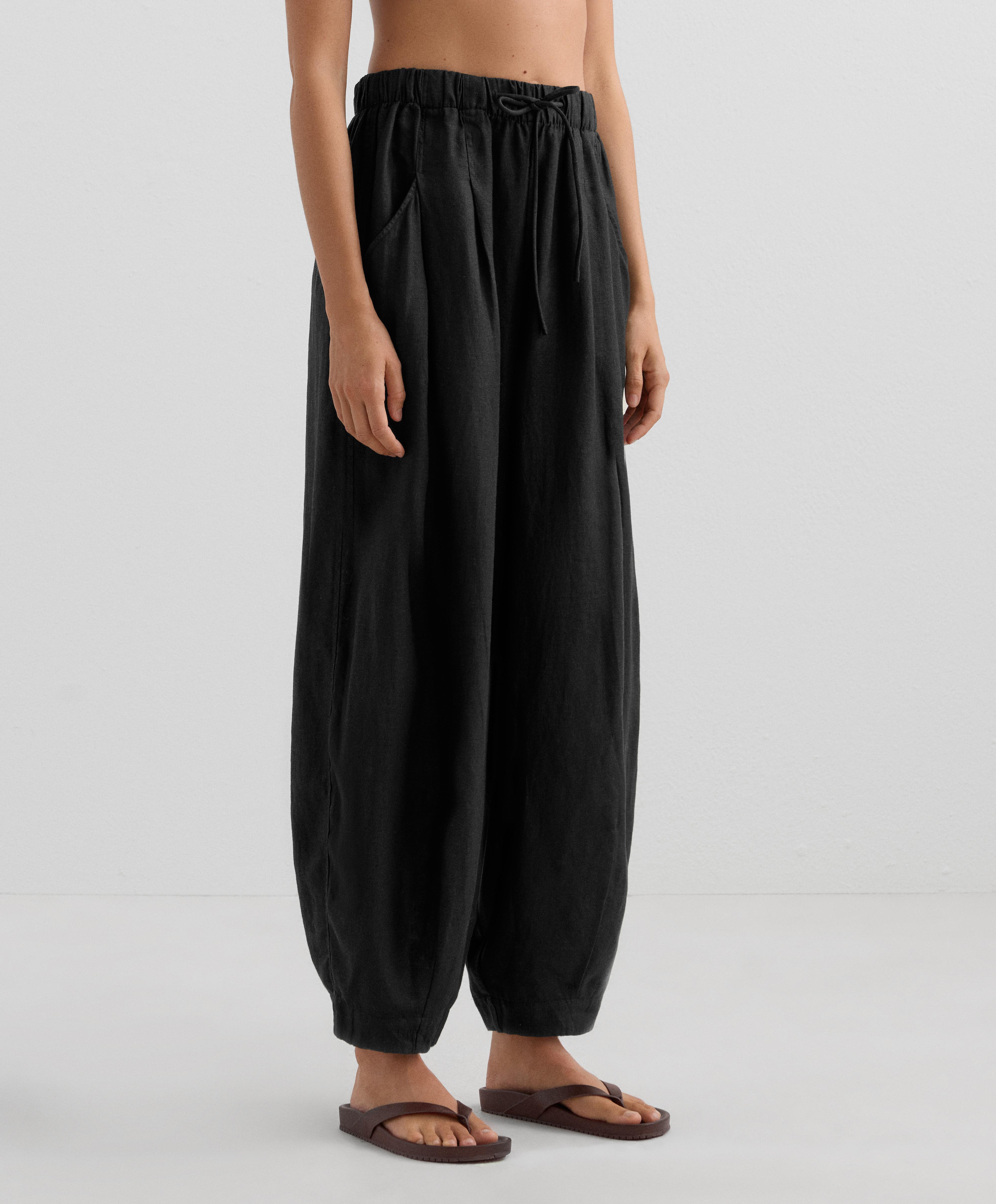 100% linen balloon trousers — BLACK