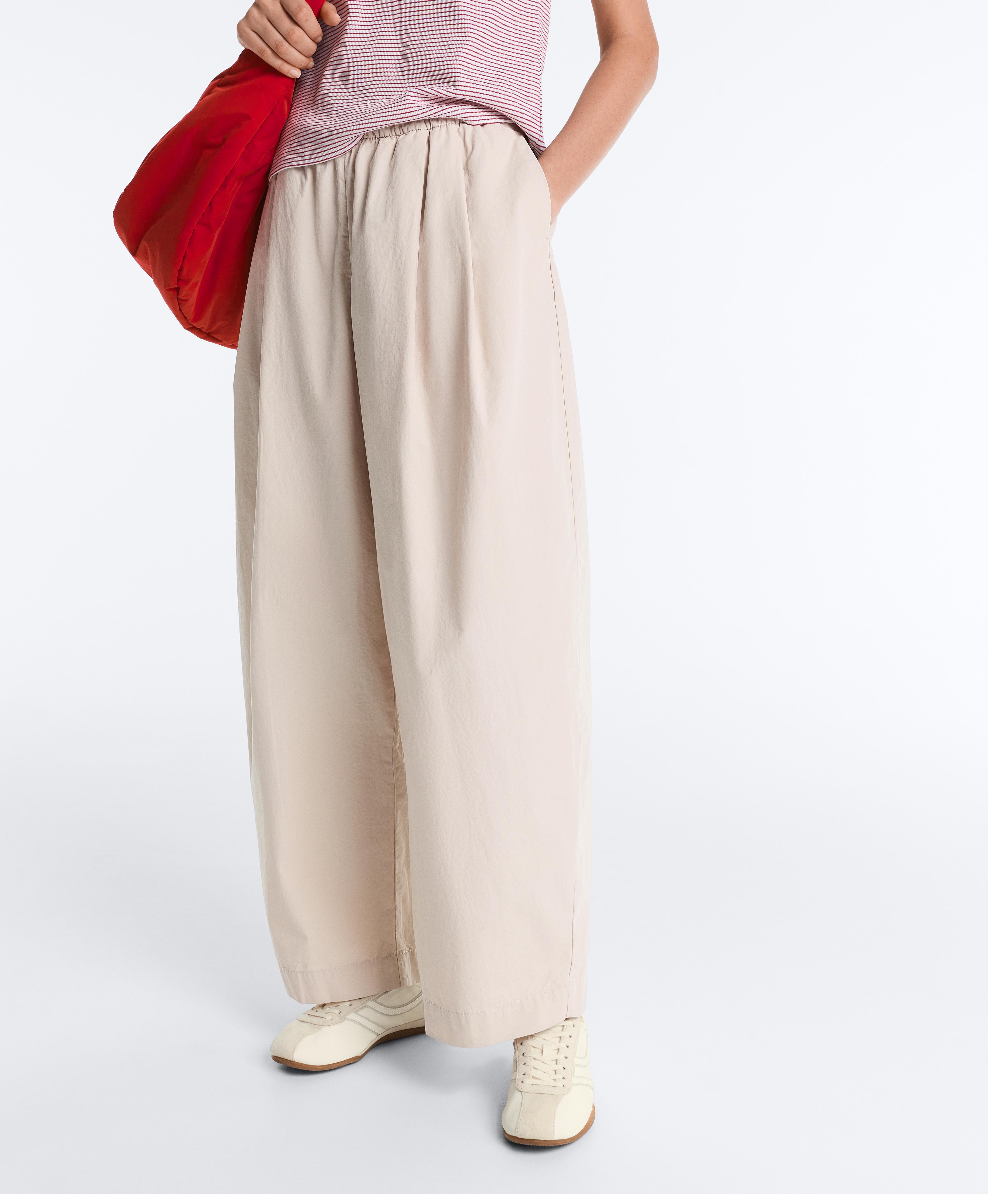 Pleated 100% cotton tapered trousers — PALE MINK