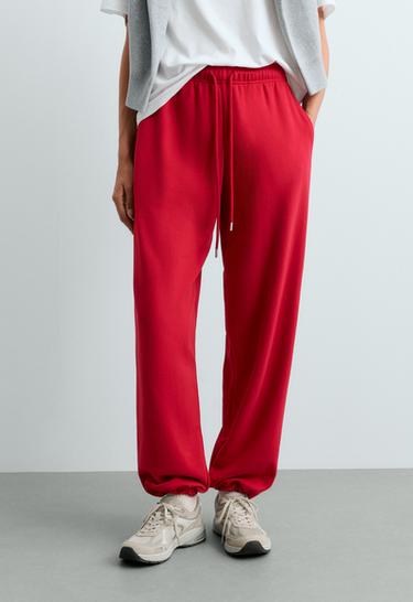 Adjustable cotton-blend fleece straight trousers — STRAWBERRY 3