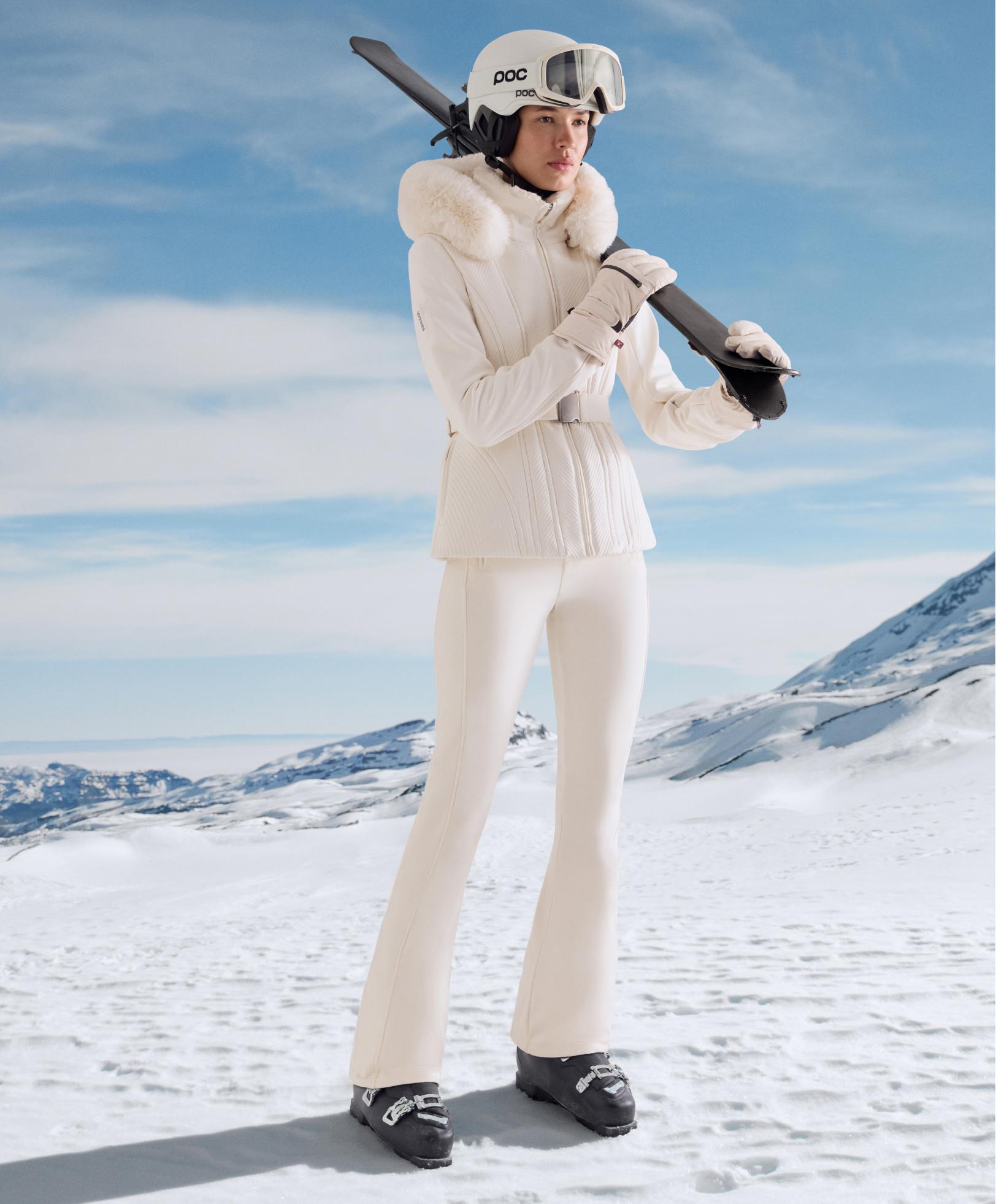 Water-resistant full length flare stretch SKI trousers — WHITE 