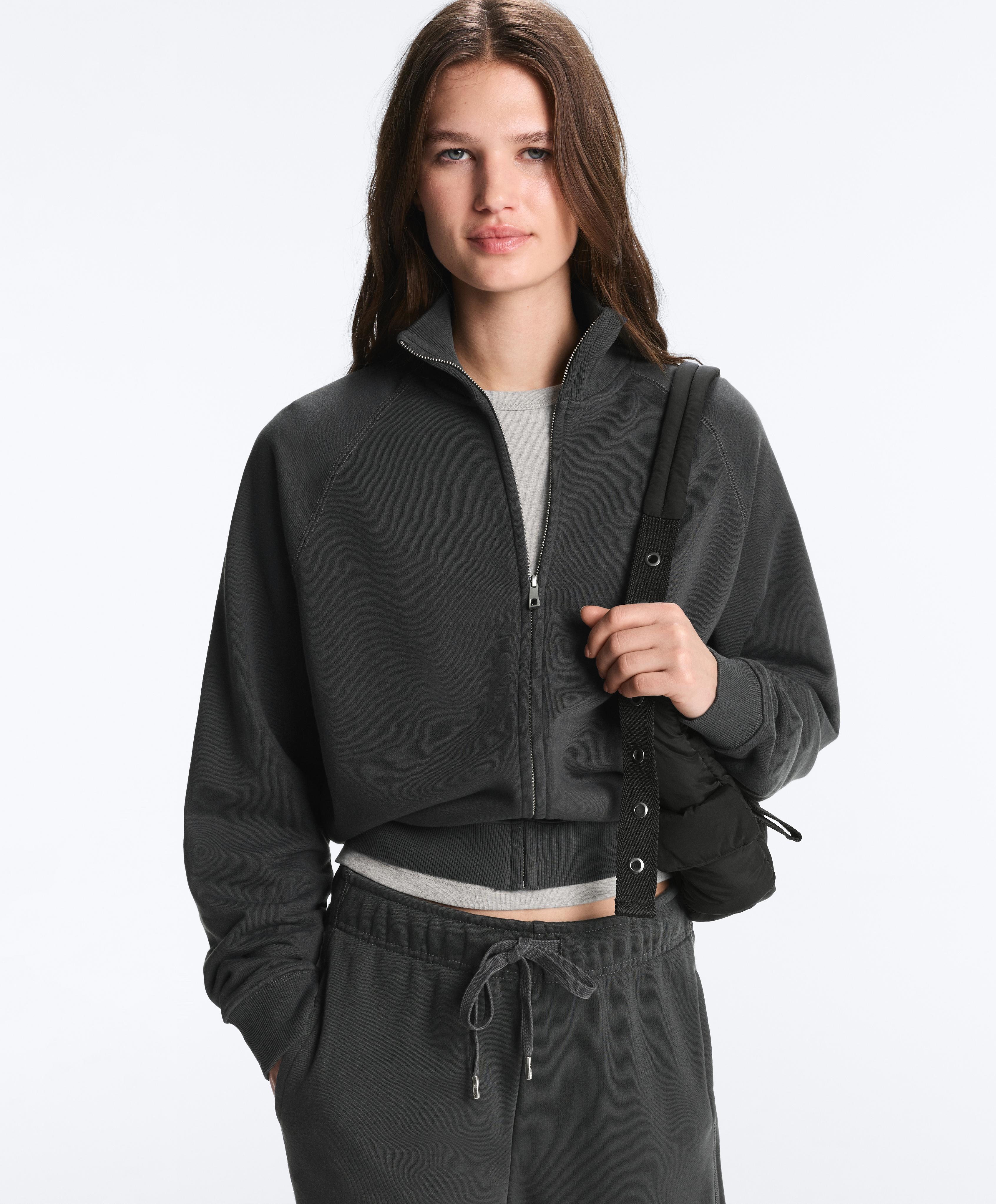 Cotton blend fleece high neck jacket — DARK ANTHRACITE
