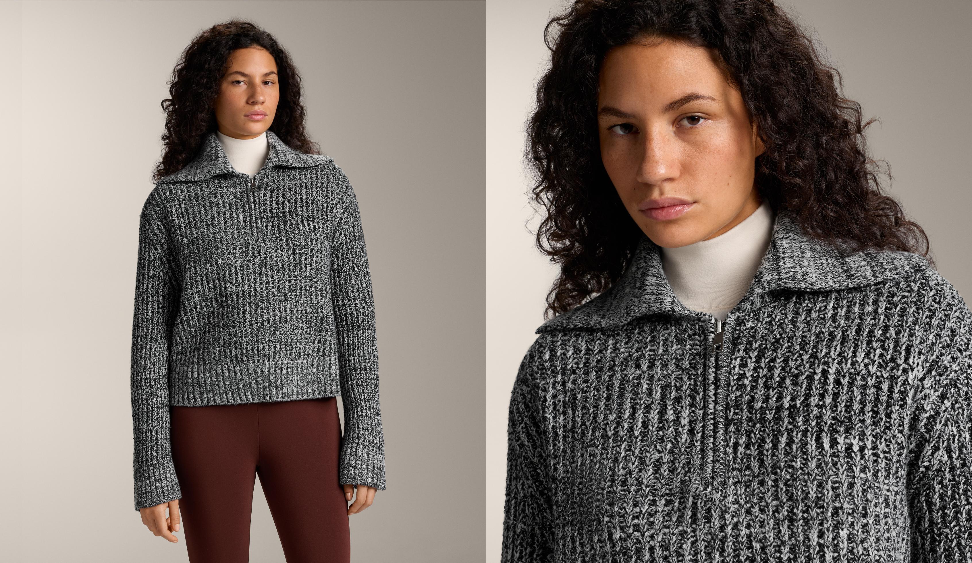 Pull en maille torsadée avec demi fermeture Éclair