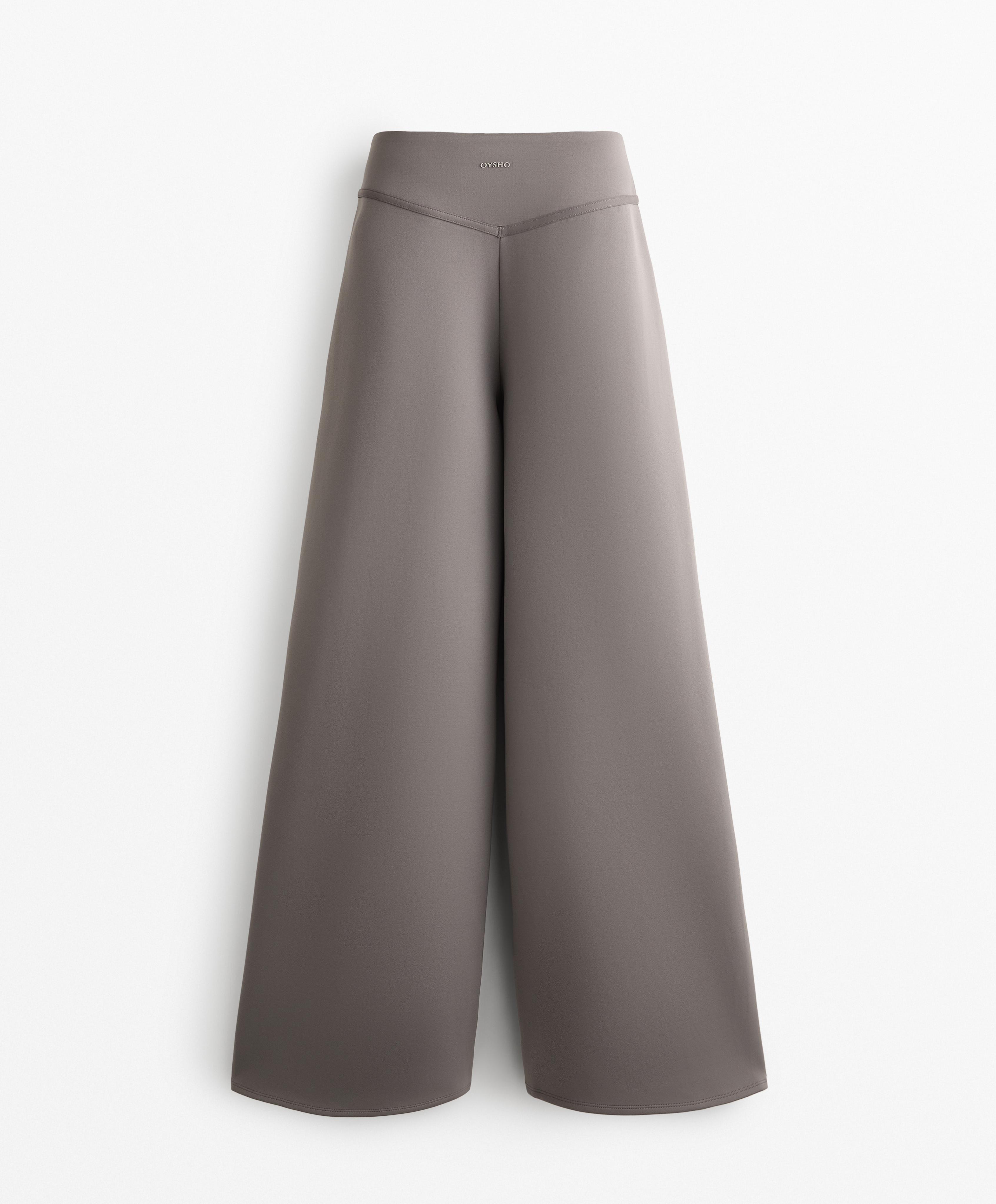 Wijde brushed broek met neopreen effect - Uitverkoop