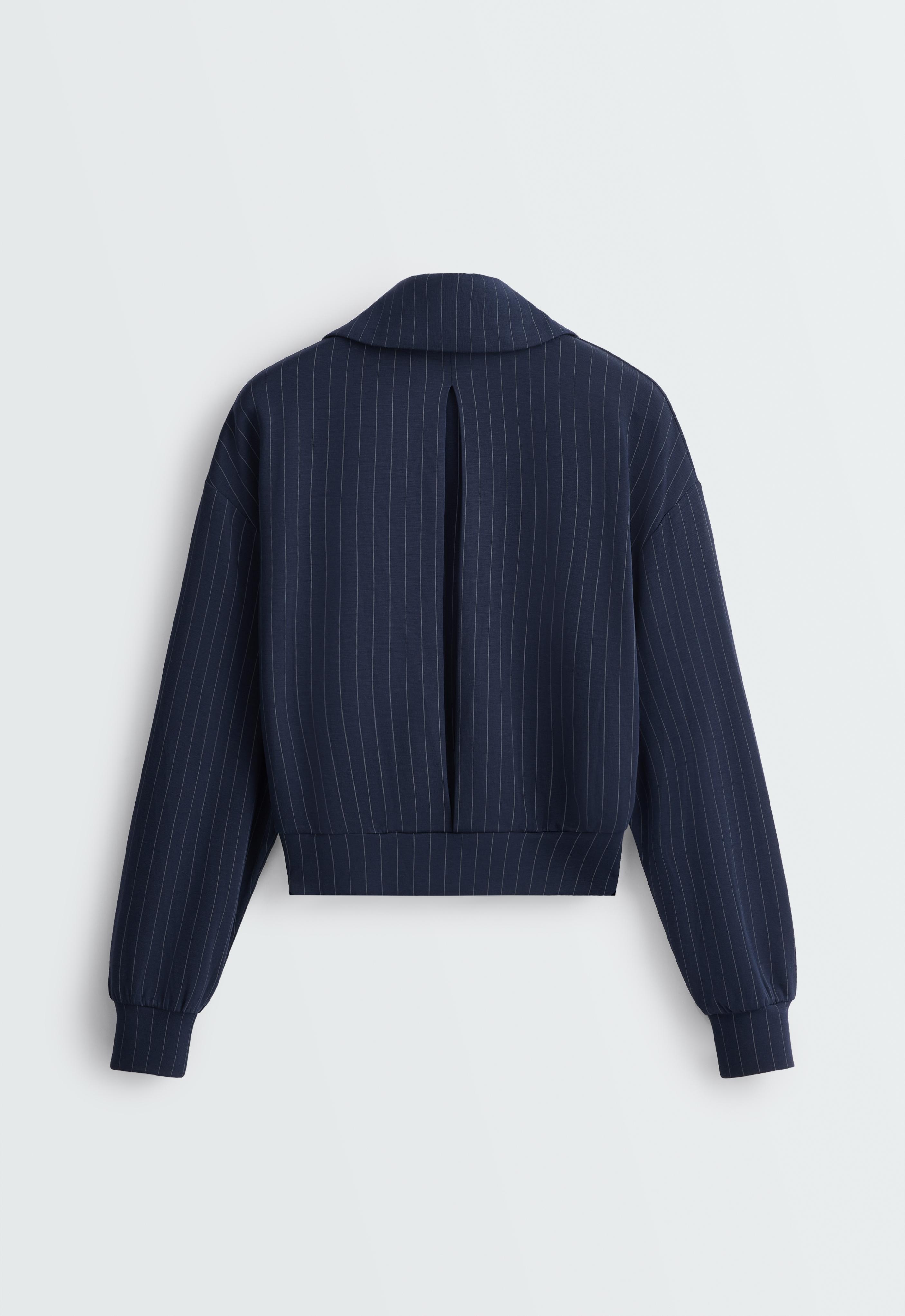 Modal pinstripe boxy jacket — NAVY BLUE