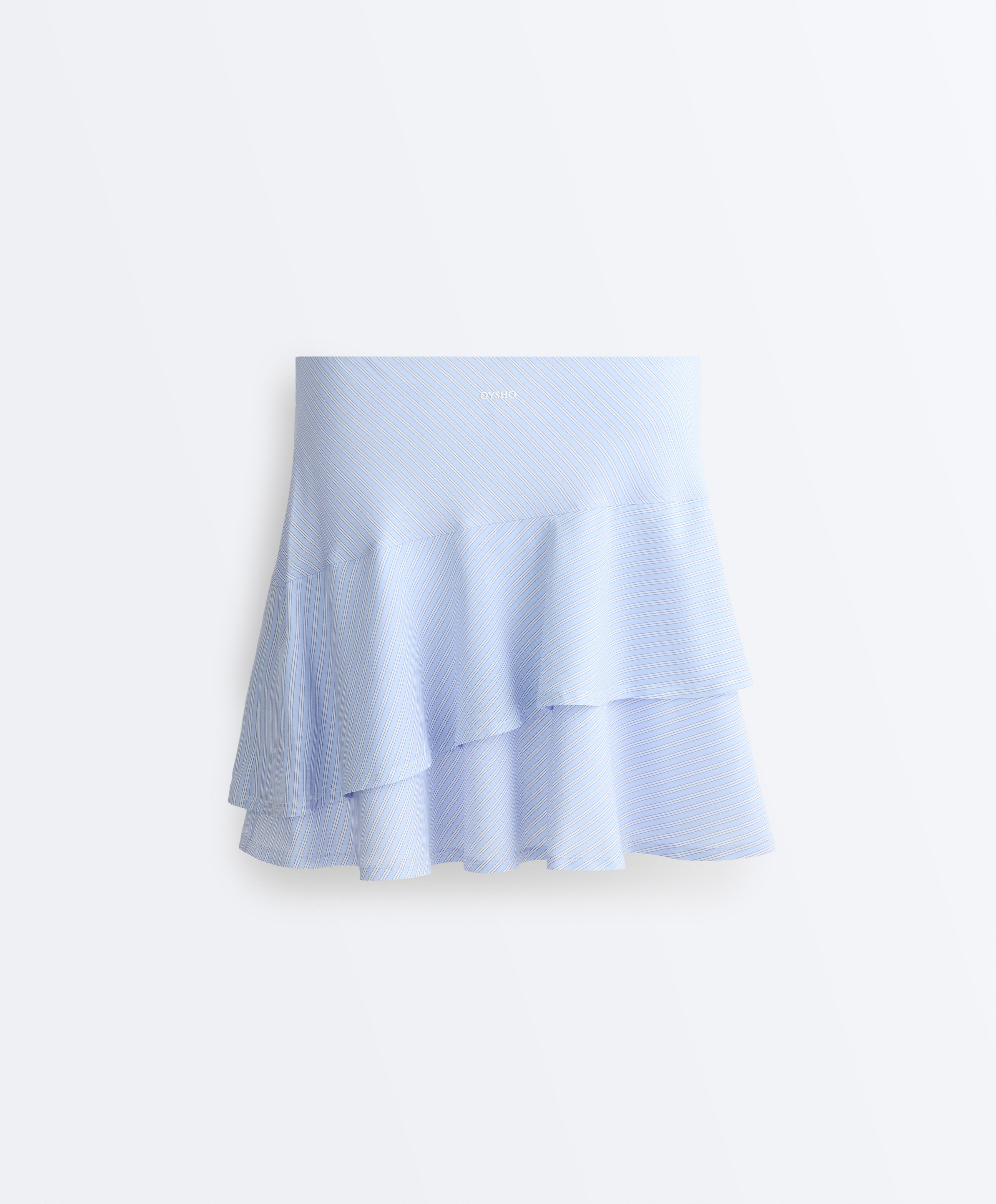 Short high rise skirt with striped ruffles — BLUE