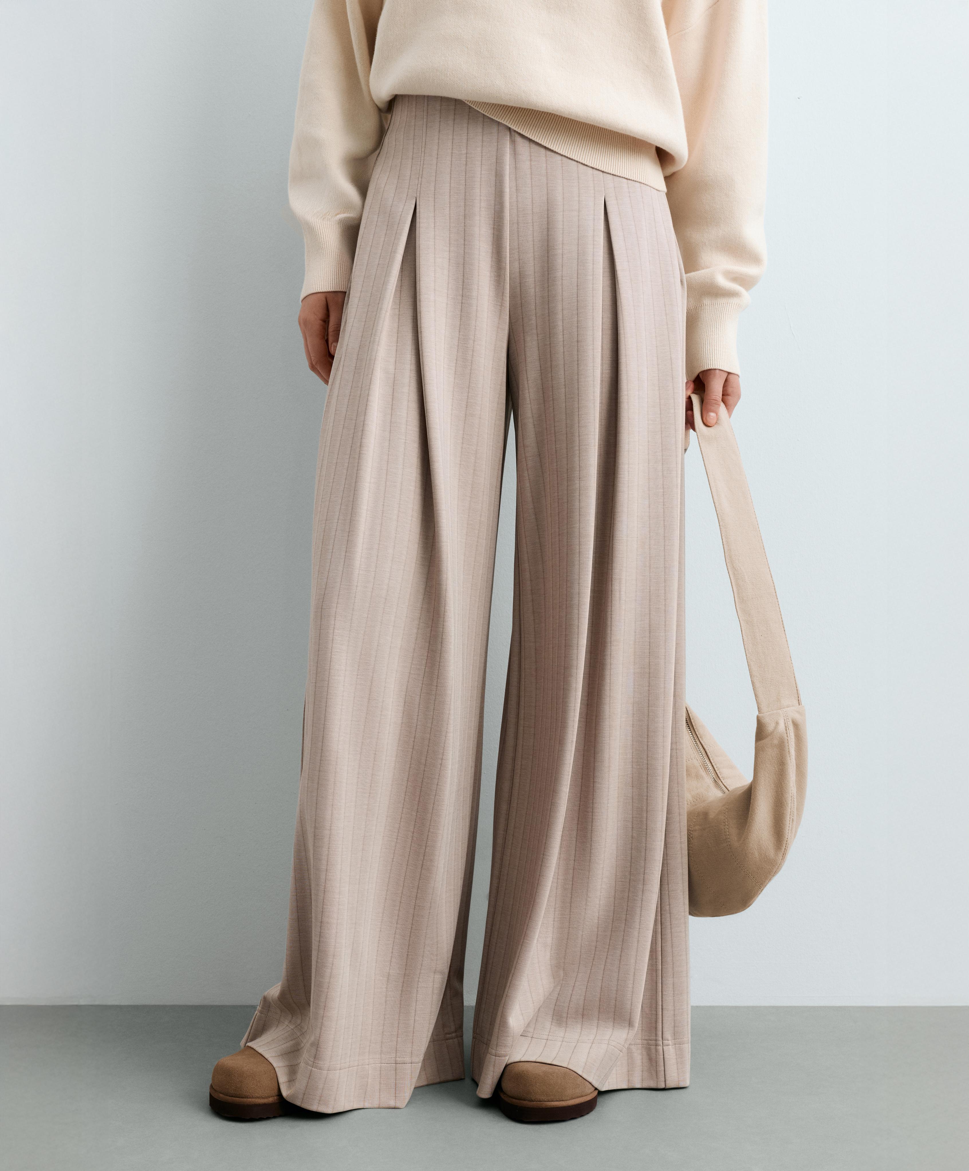 Soft-touch striped wide-leg trousers — SOFT MINK