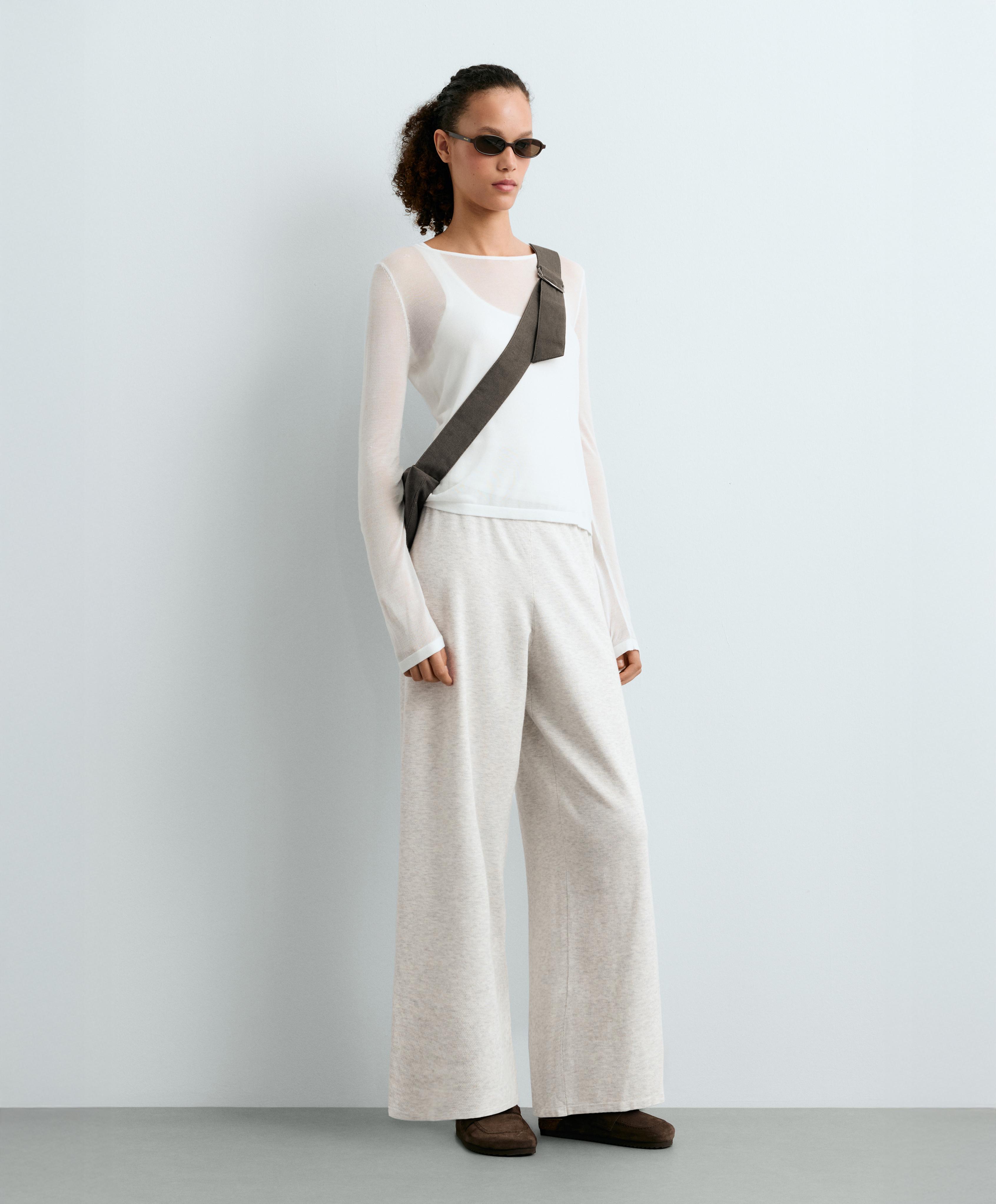Straight-leg knit trousers — PALE GREY MELANGE