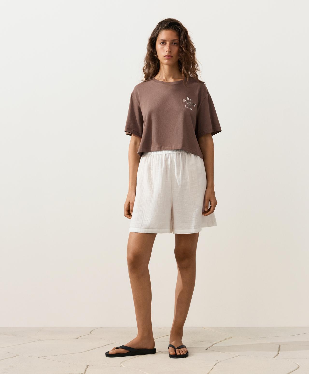 100% cotton gauze bermuda shorts — WHITE 