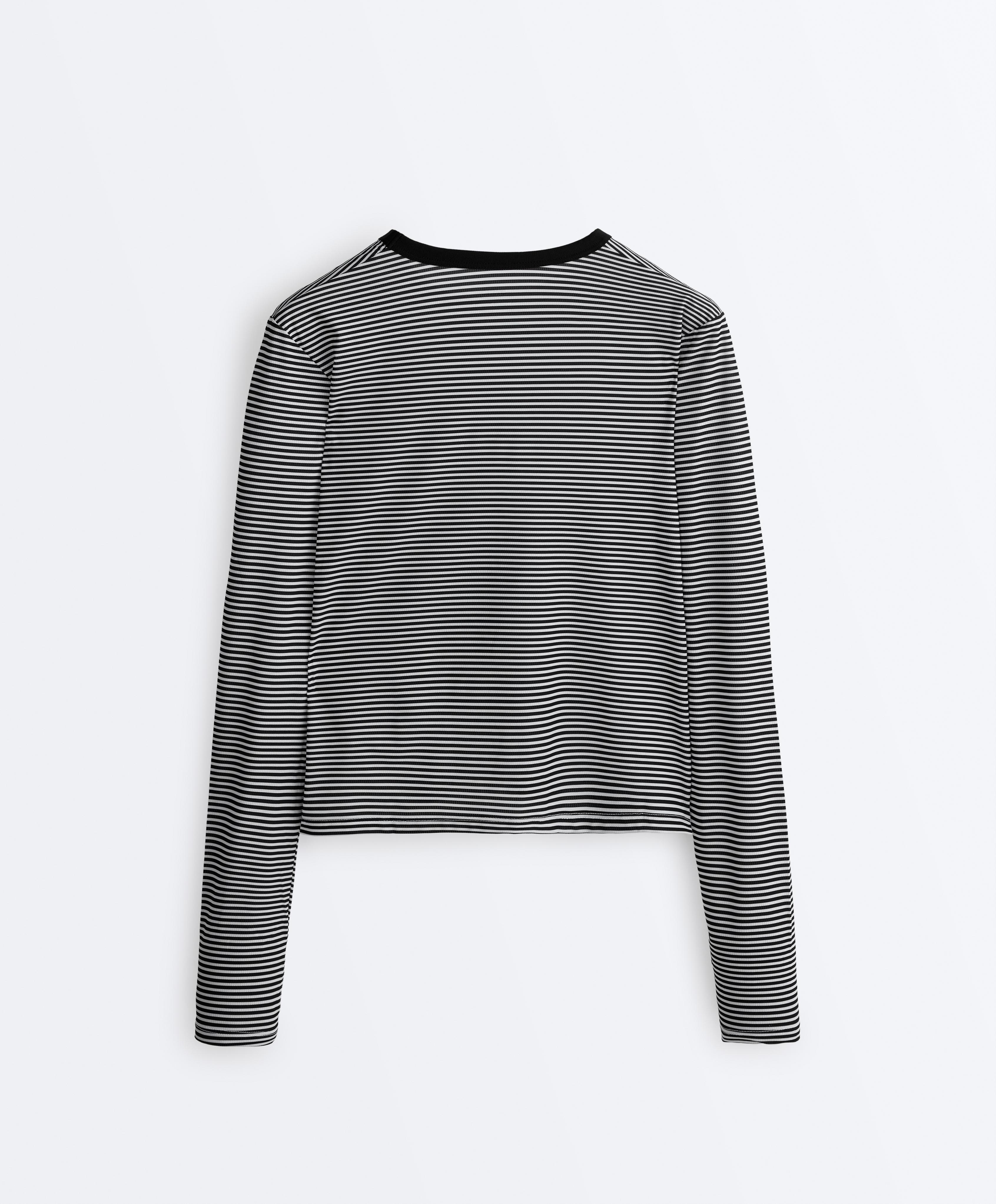 Striped long-sleeved technical T-shirt — BLACK